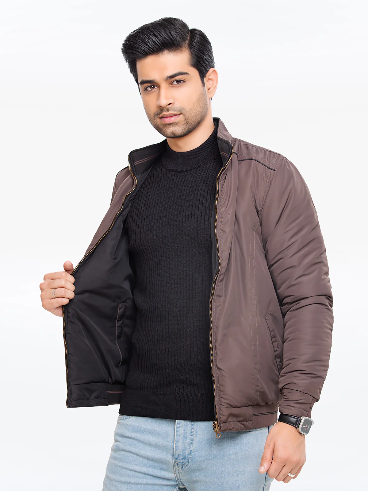 Men's Black & Brown Reversible Jacket - EMTJP23-002