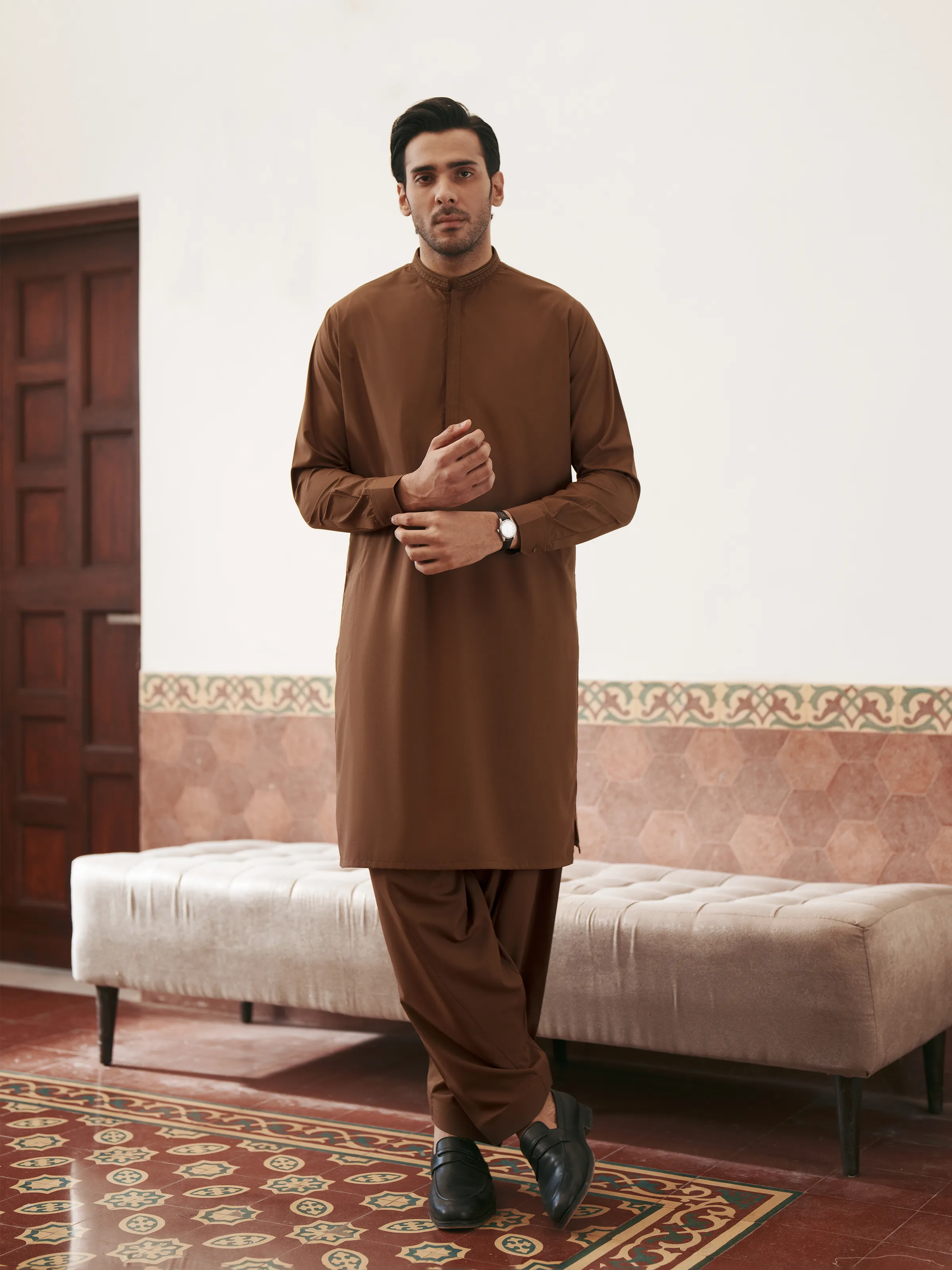 Men's Brown Shalwar Kameez - EMTKS5-41211