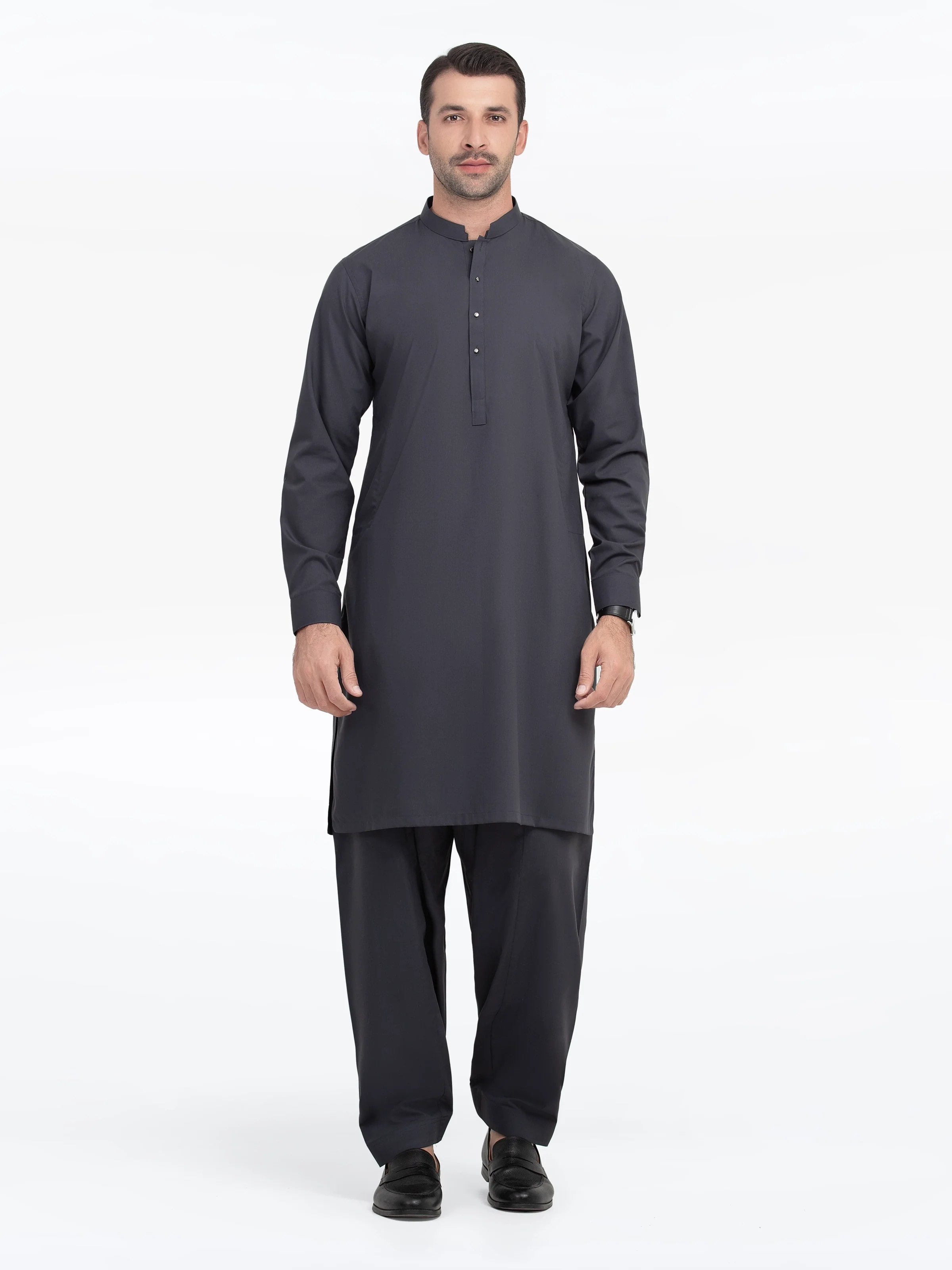 Men's Charcoal Grey Shalwar Kameez - EMTKST5-99546
