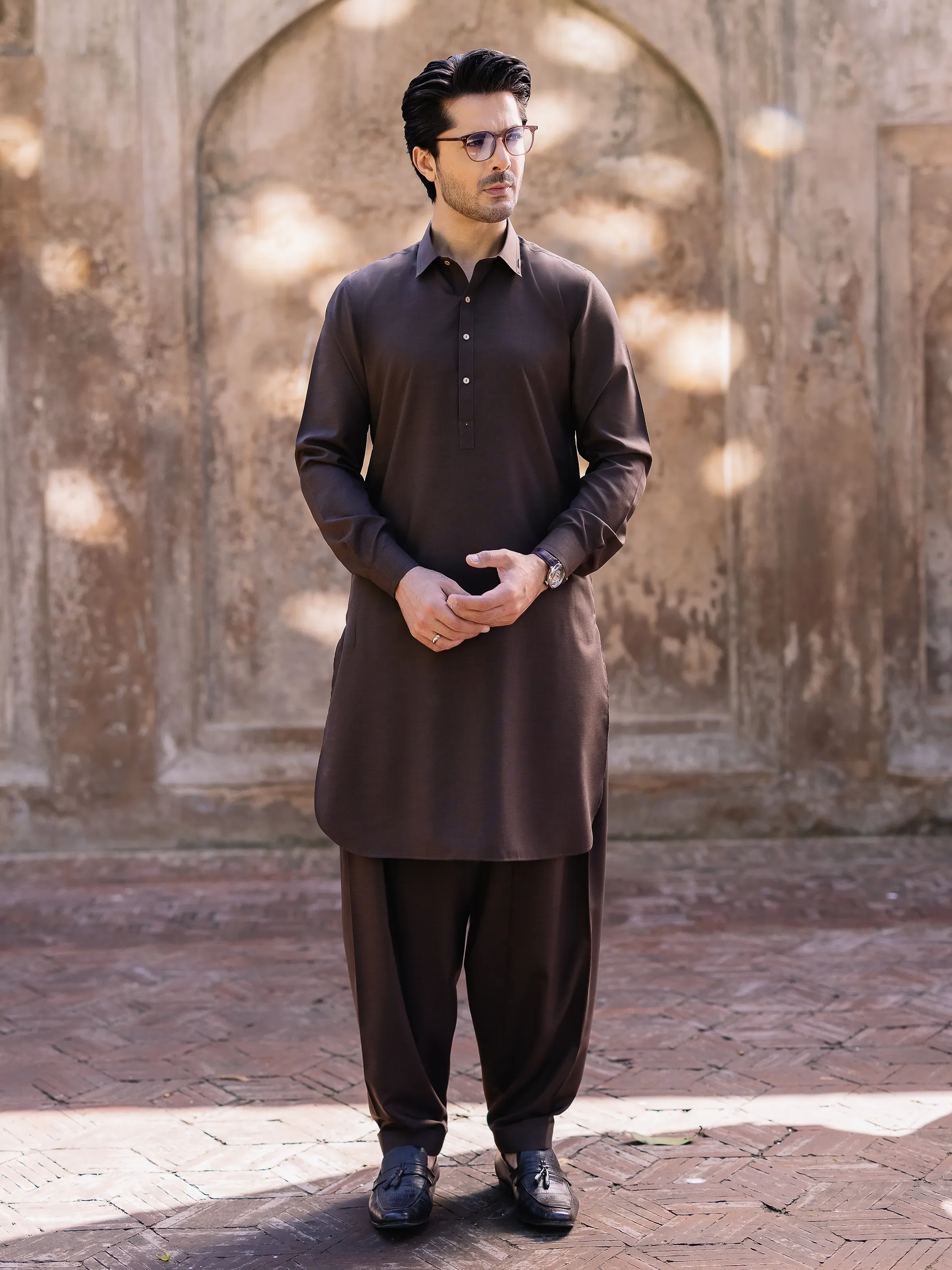 Men's Chocolate Brown Shalwar Kameez - EMTKST5-99519