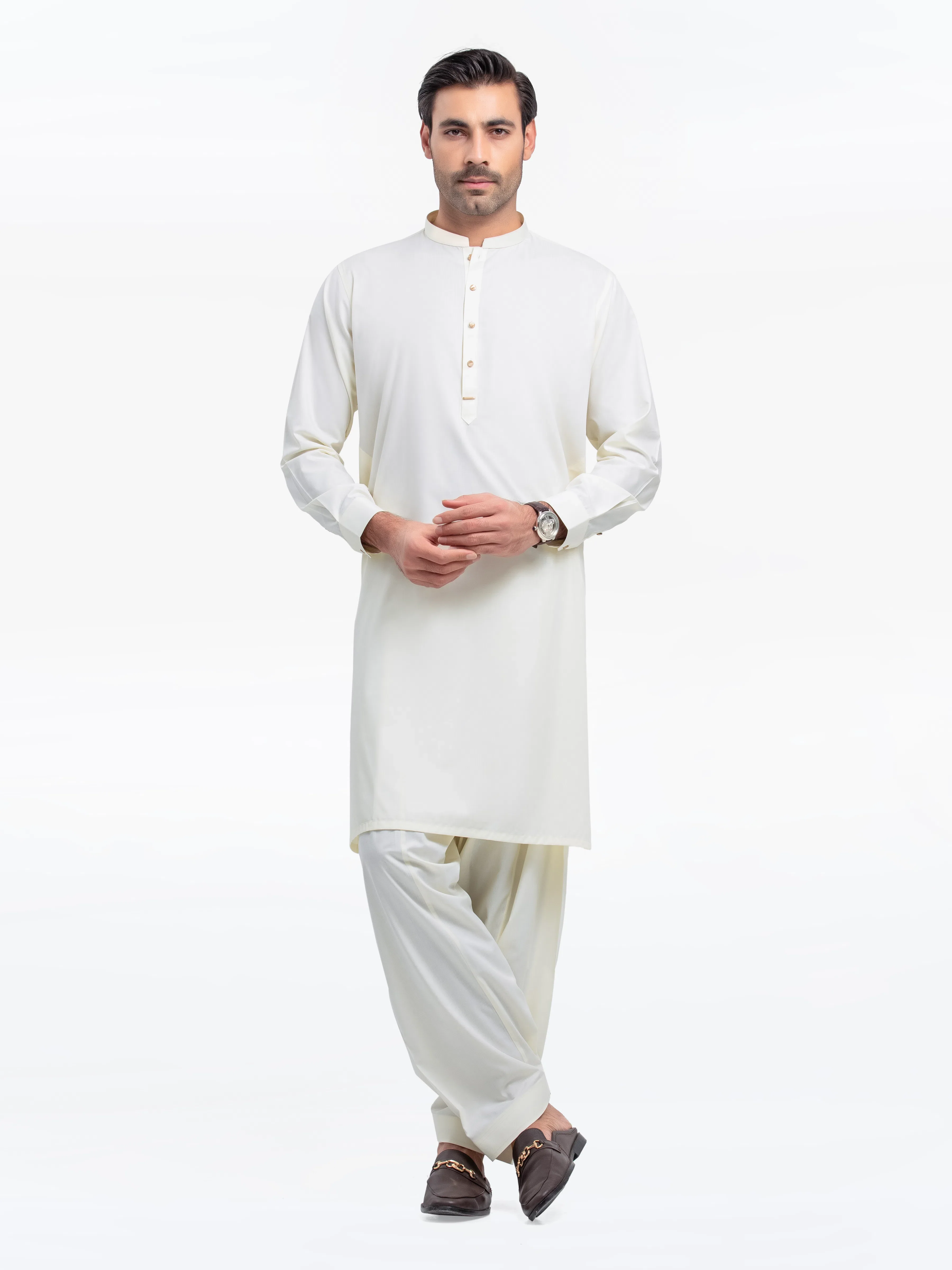 Men's Cream Shalwar Kameez - EMTKS24S-41146