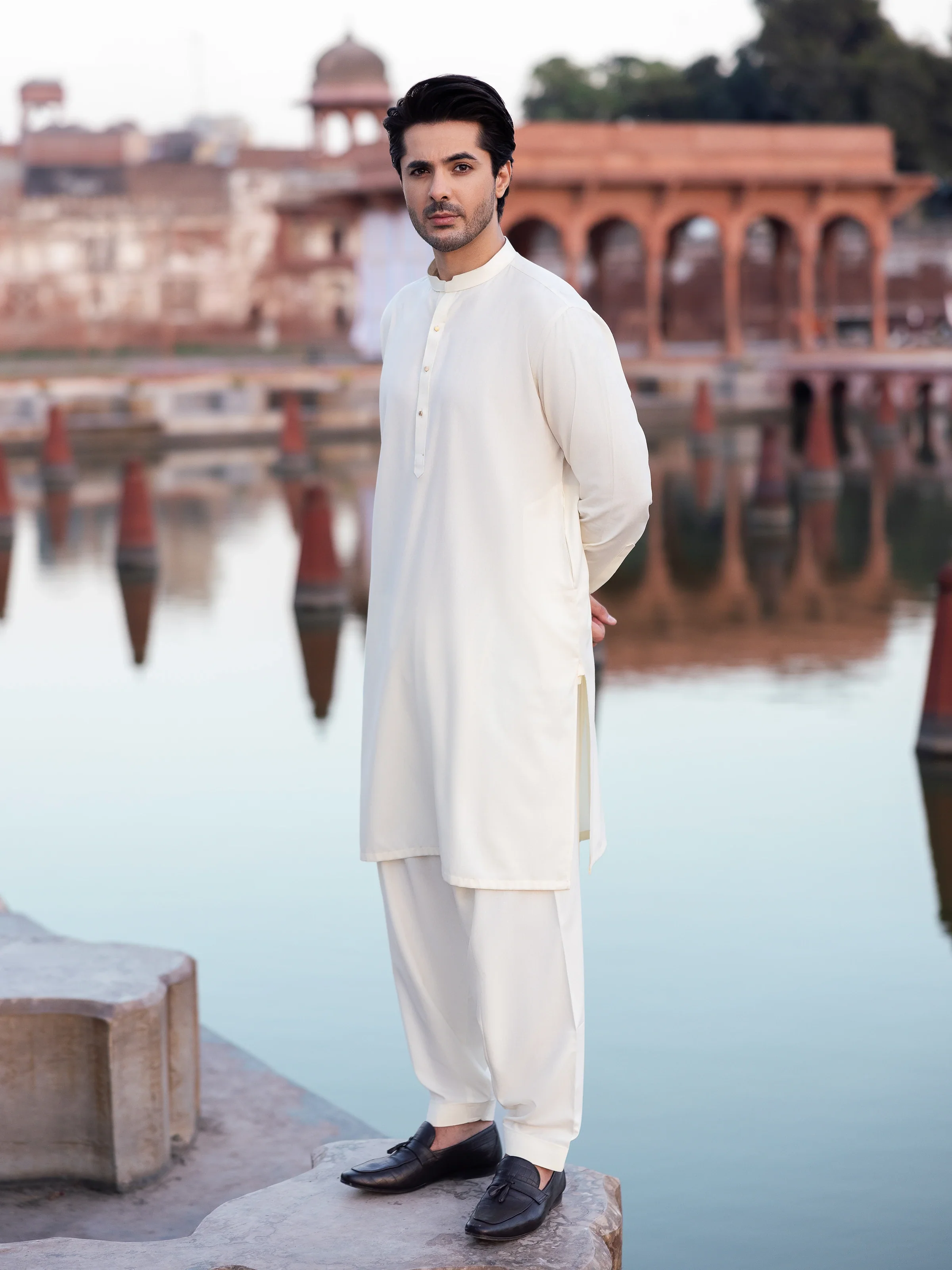 Men's Cream Shalwar Kameez - EMTKS5-41166