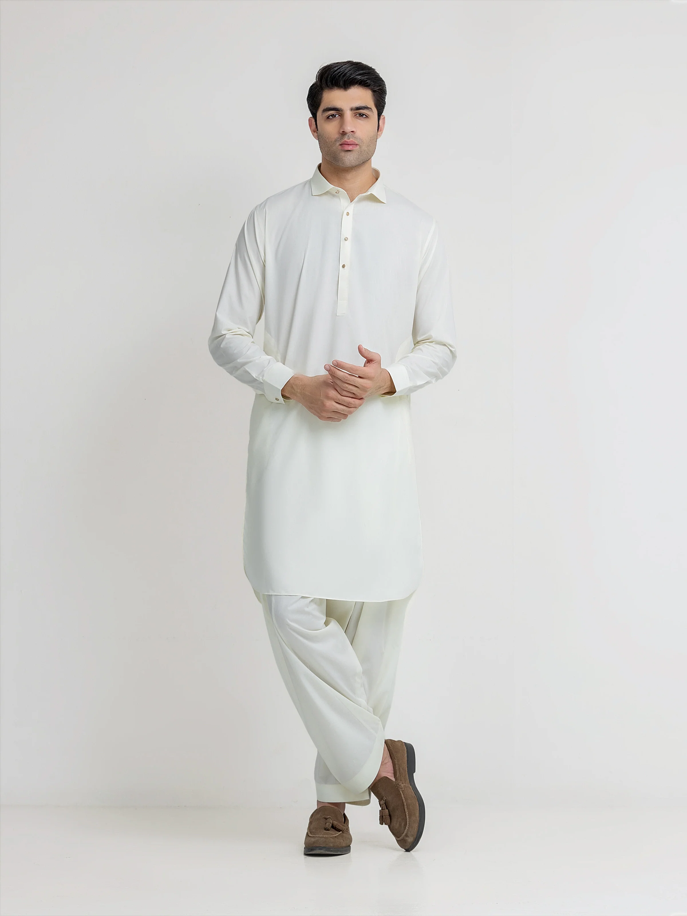 Men's Cream Shalwar Kameez - EMTKS5-41216