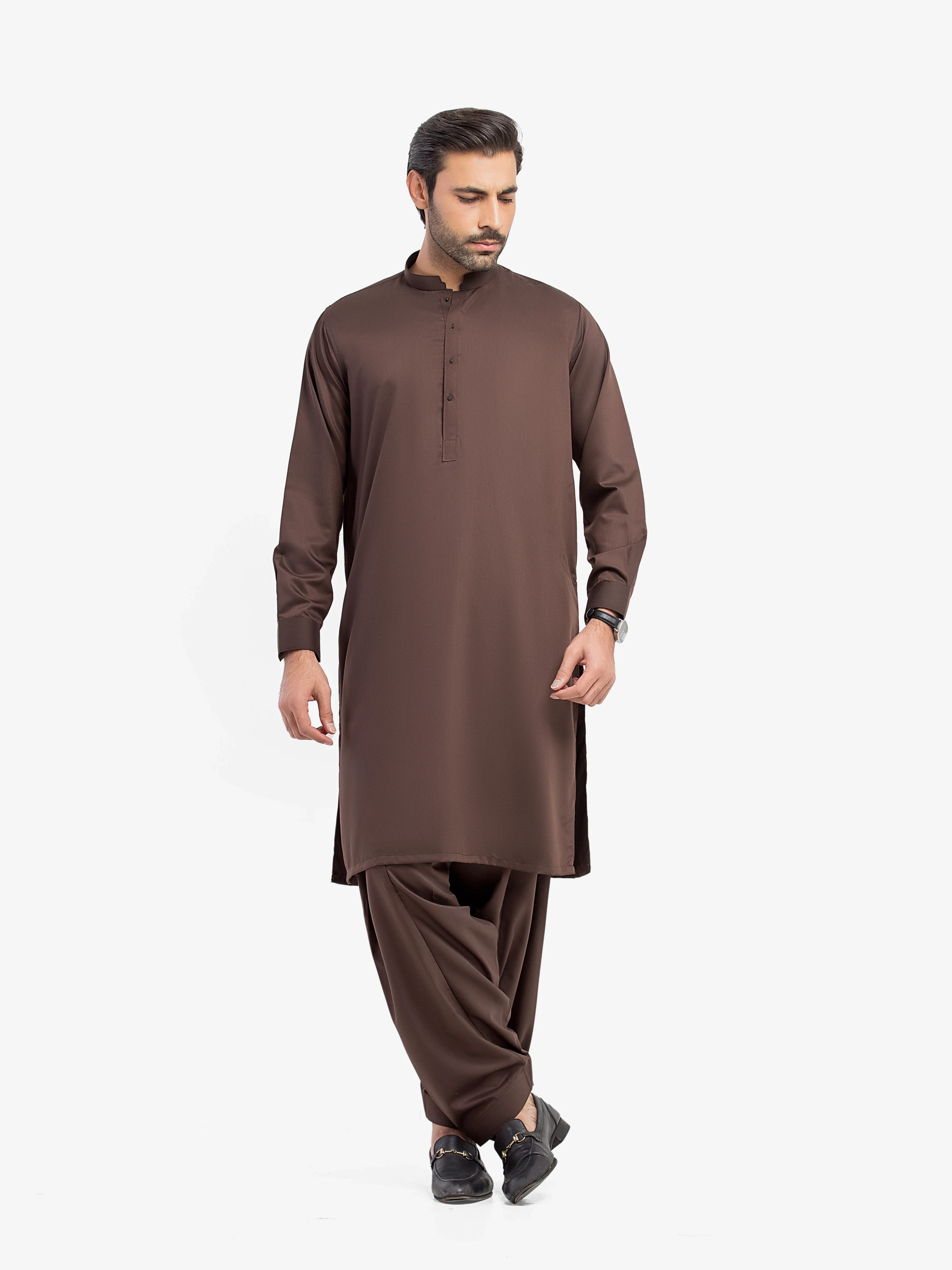 Men's Dark Brown Shalwar Kameez - EMTKS5-41201