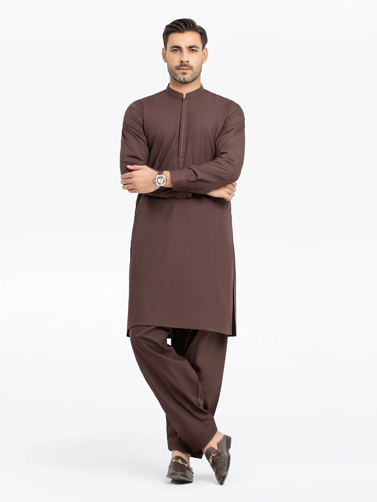 Men's Dark Brown Shalwar Kameez - EMTKST24S-99468