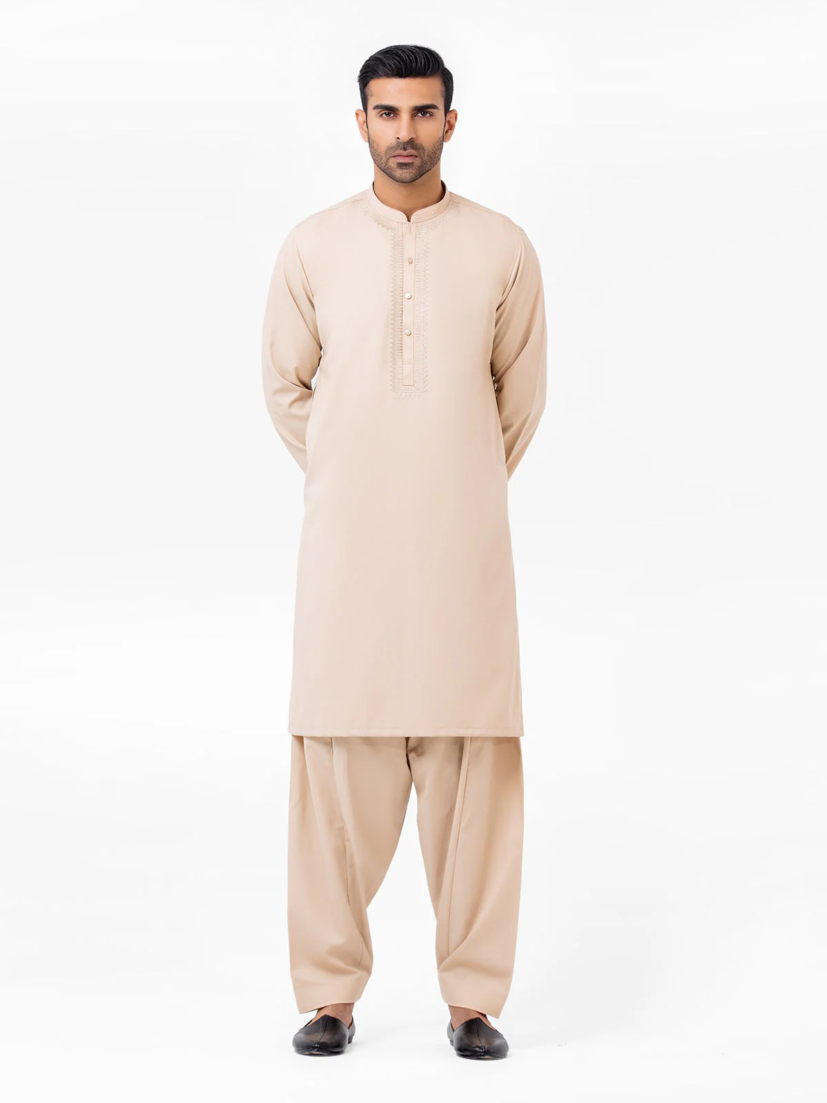 Men's Dark Cream Shalwar Kameez - EMTKS23W-41068