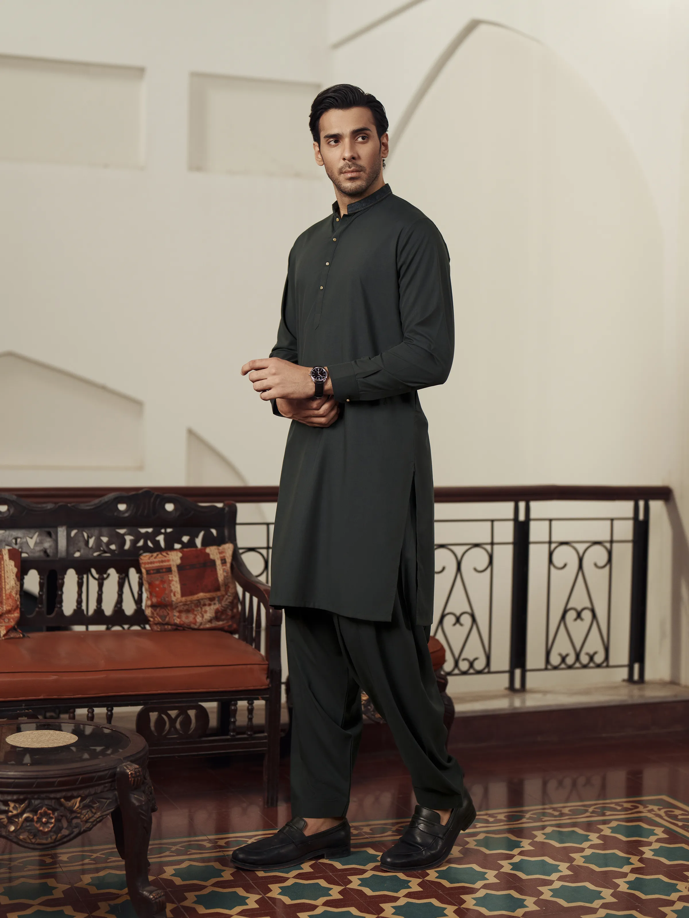 Men's Dark Teal Shalwar Kameez - EMTKS5-41223