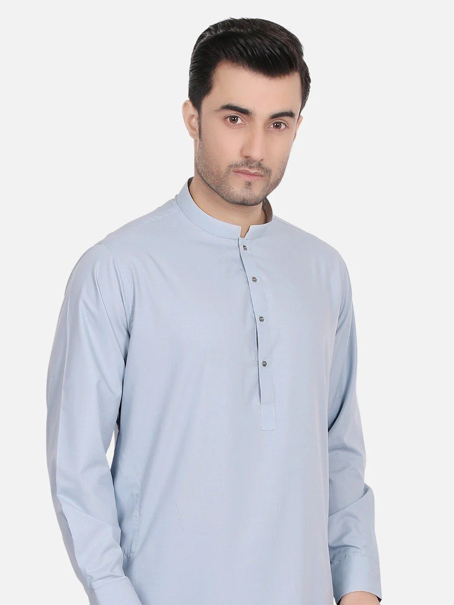 Men's Light Blue Shalwar Kameez Plain - EMTKSP18S-40590 - Image 2