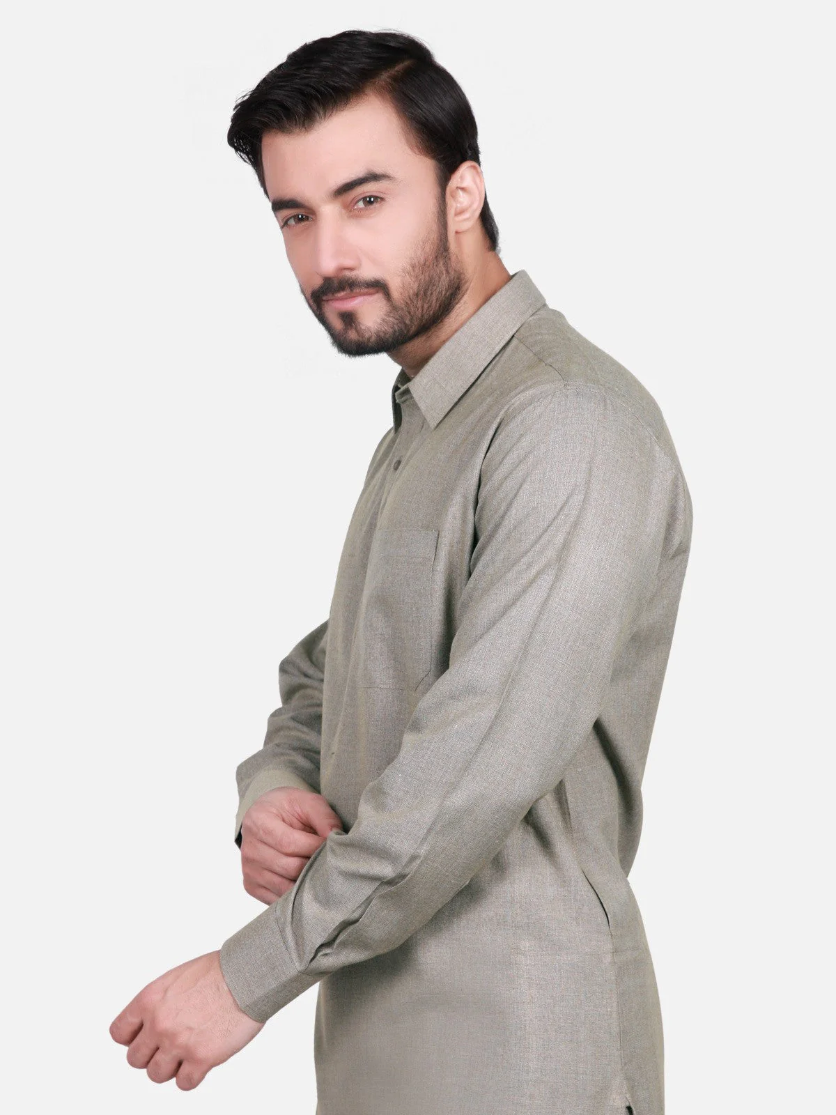 Men's Light Green Shalwar Kameez Plain - EMTKSP18W-40710 - Image 2