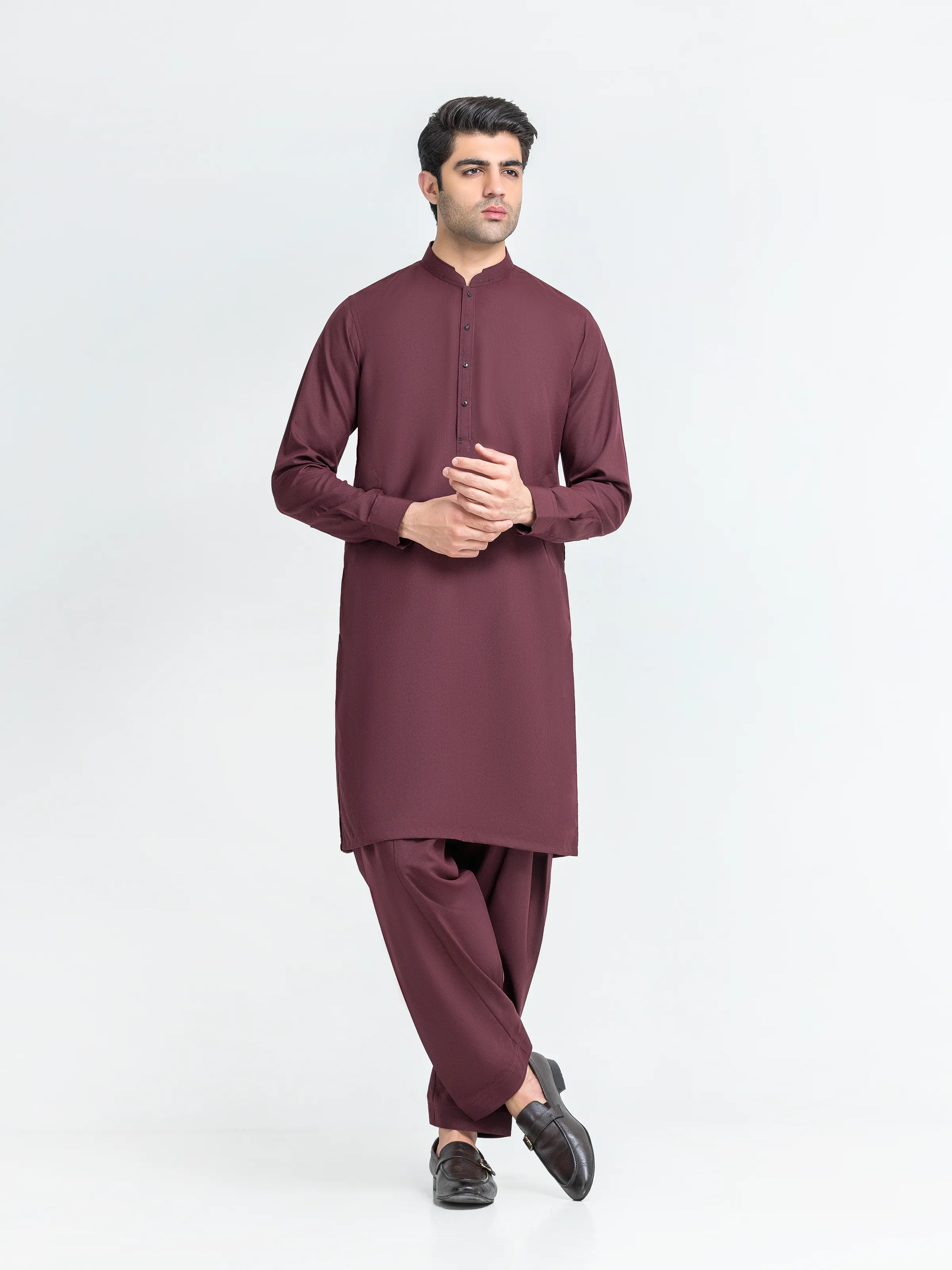 Men's Maroon Kurta Shalwar - EMTKS6-41251