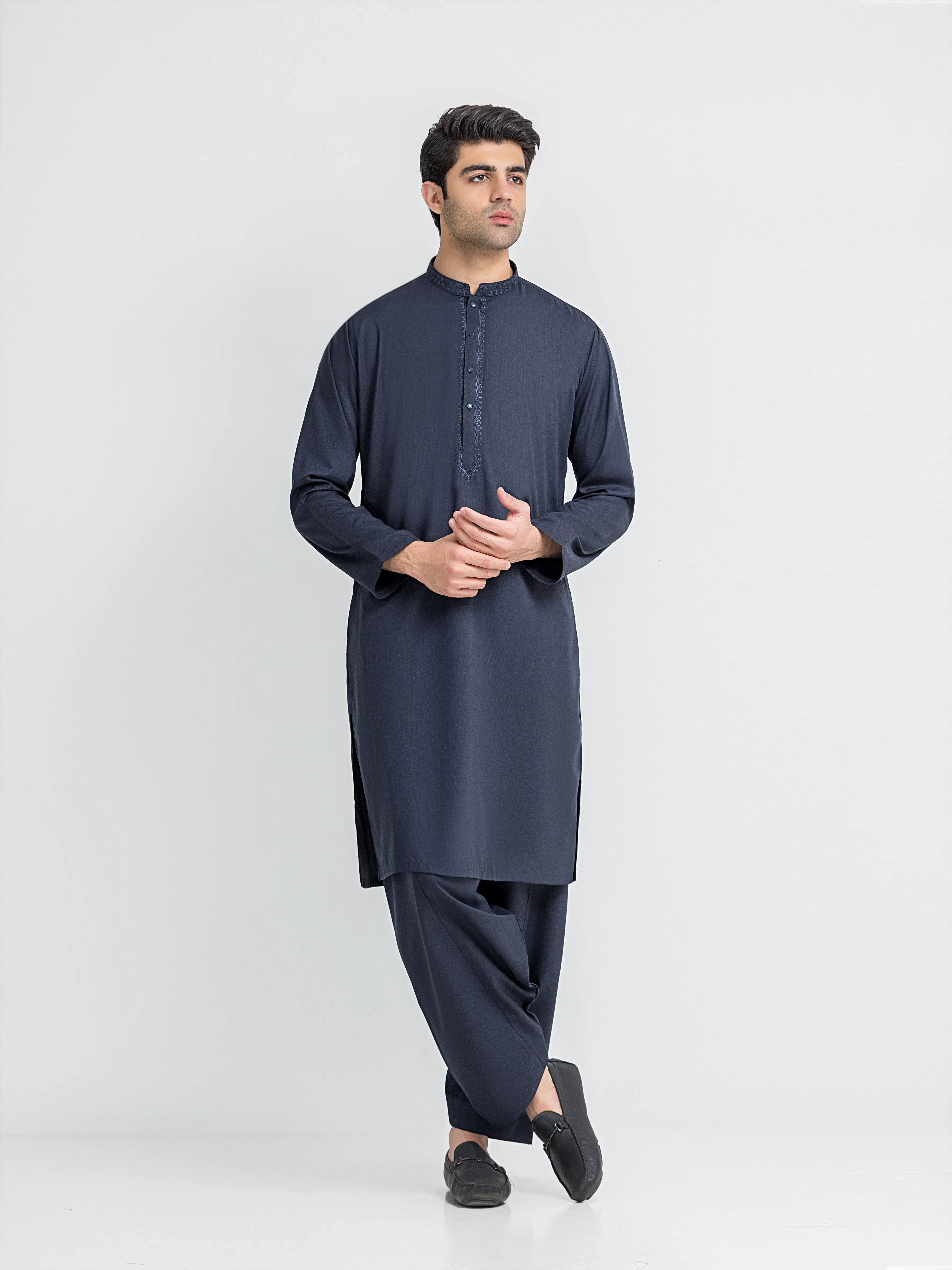 Men's Navy Blue Shalwar Kameez - EMTKS5-41233