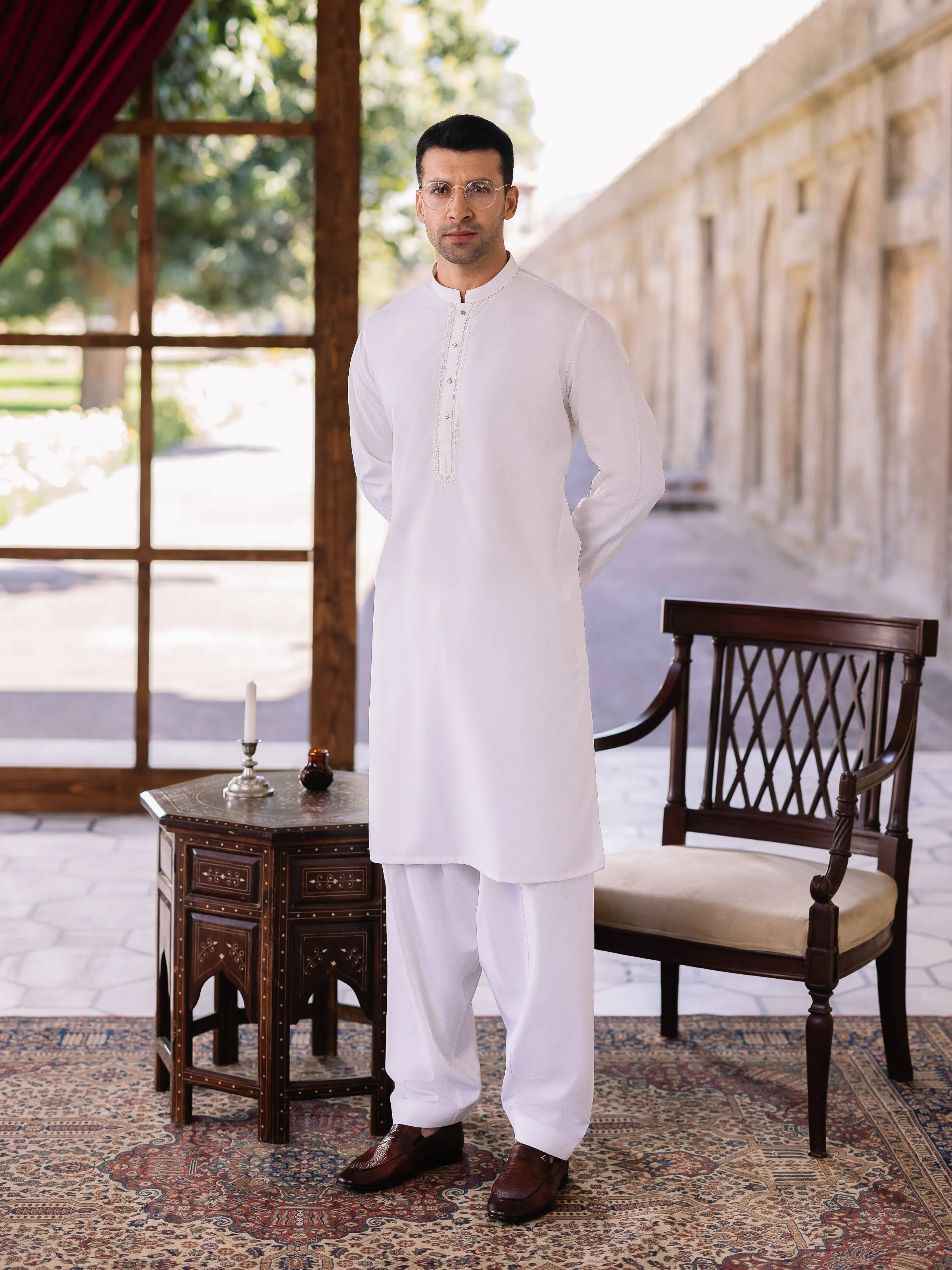 Men's Off White Shalwar Kameez - EMTKS5-41161