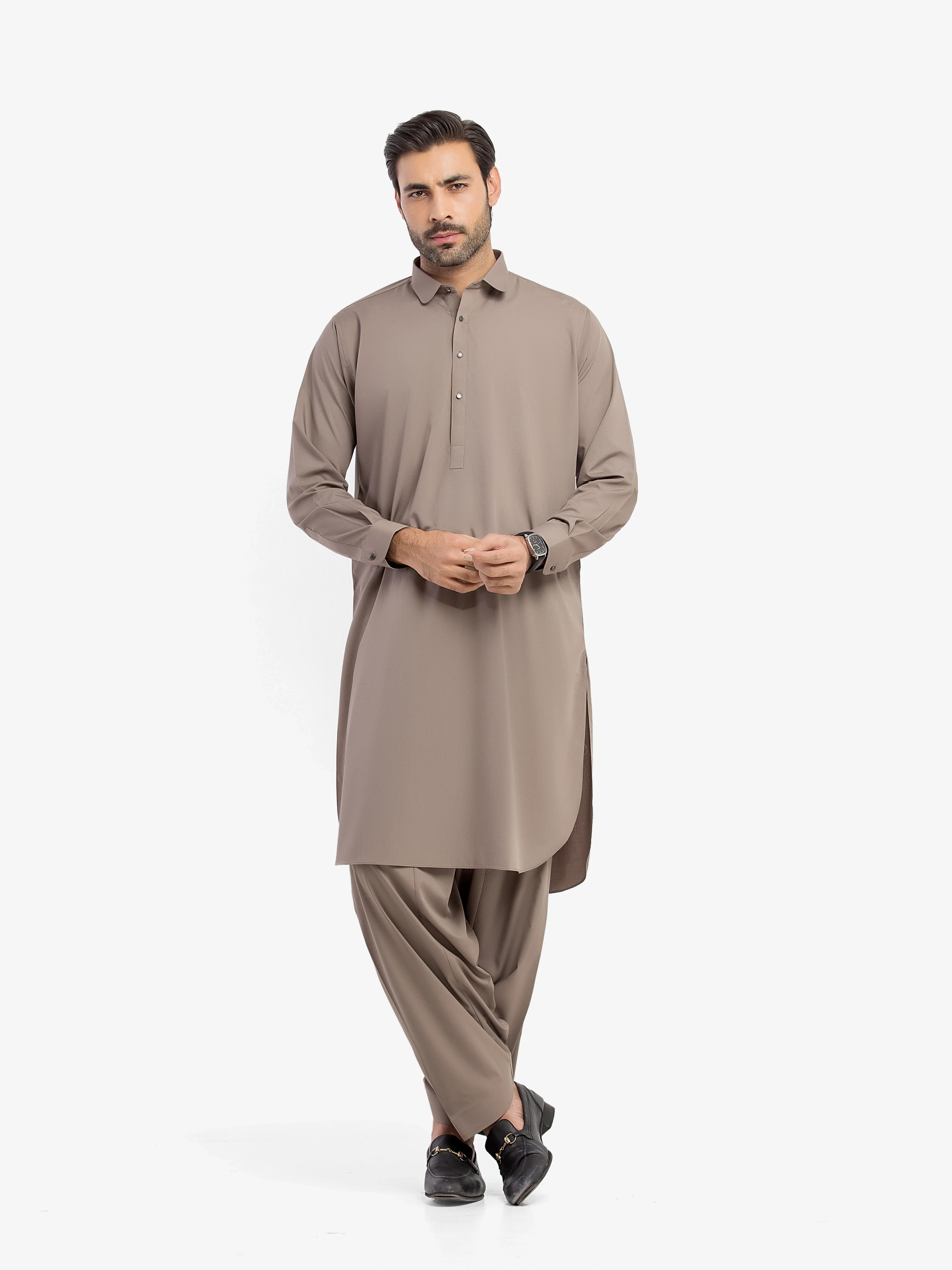 Men's Sand Grey Shalwar Kameez - EMTKS5-41197