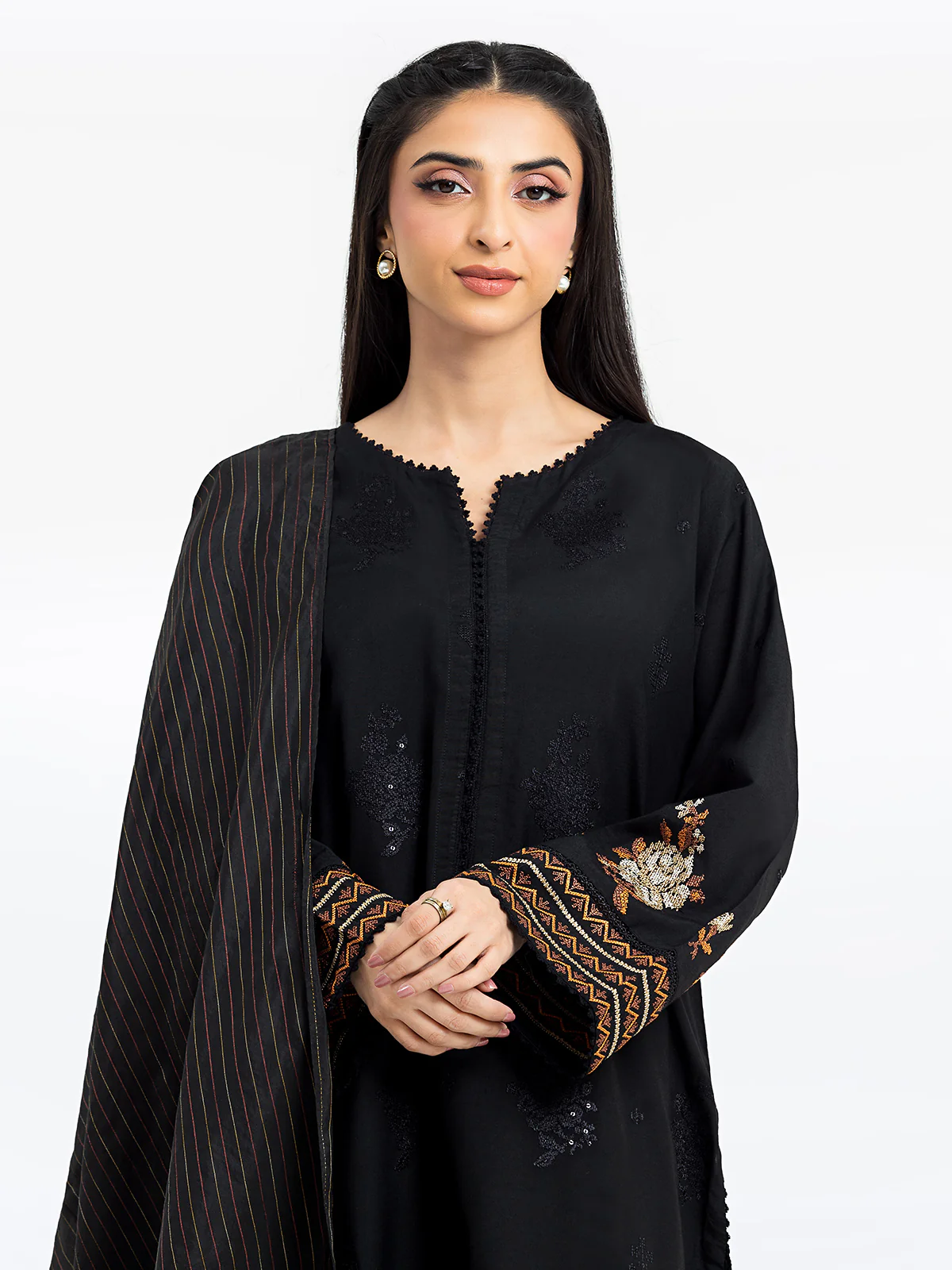 Pret Embroidered Cotton Satin Suit - EWTKE24-69694-3P