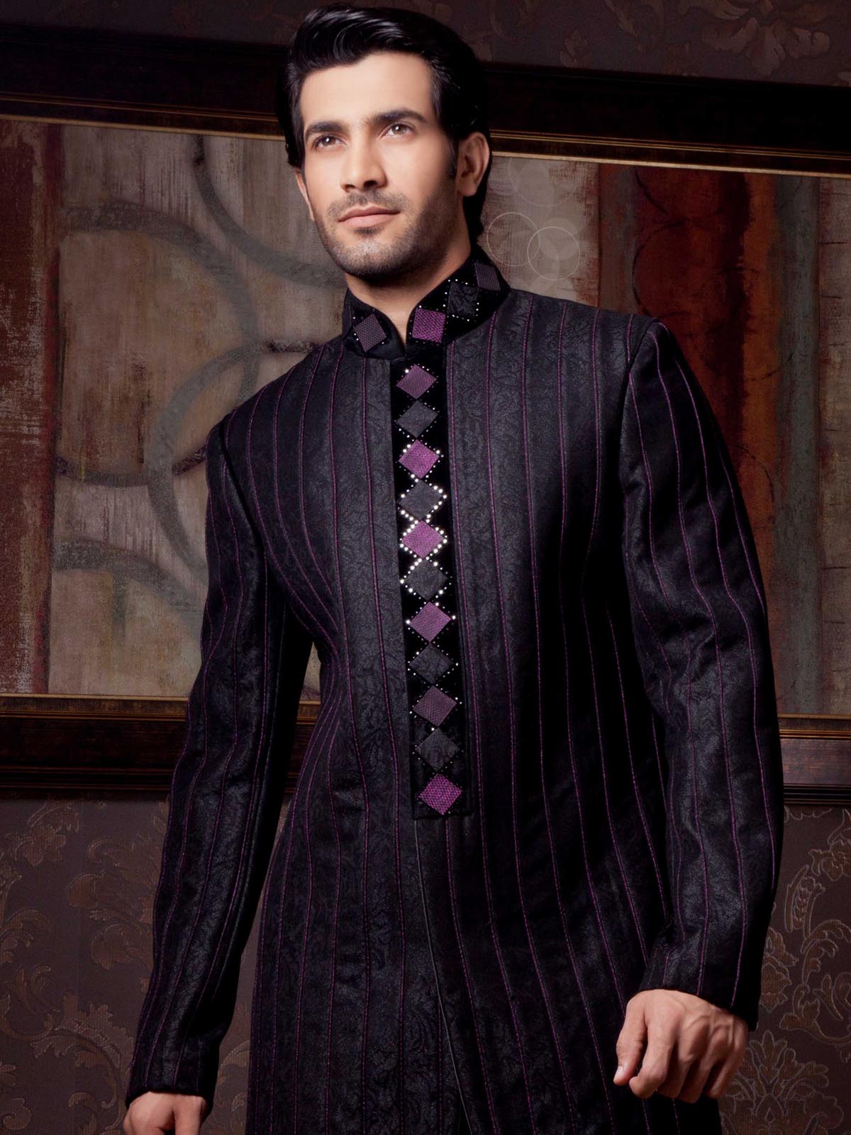 Men's Black Sherwani - 7101 Men's Sherwani