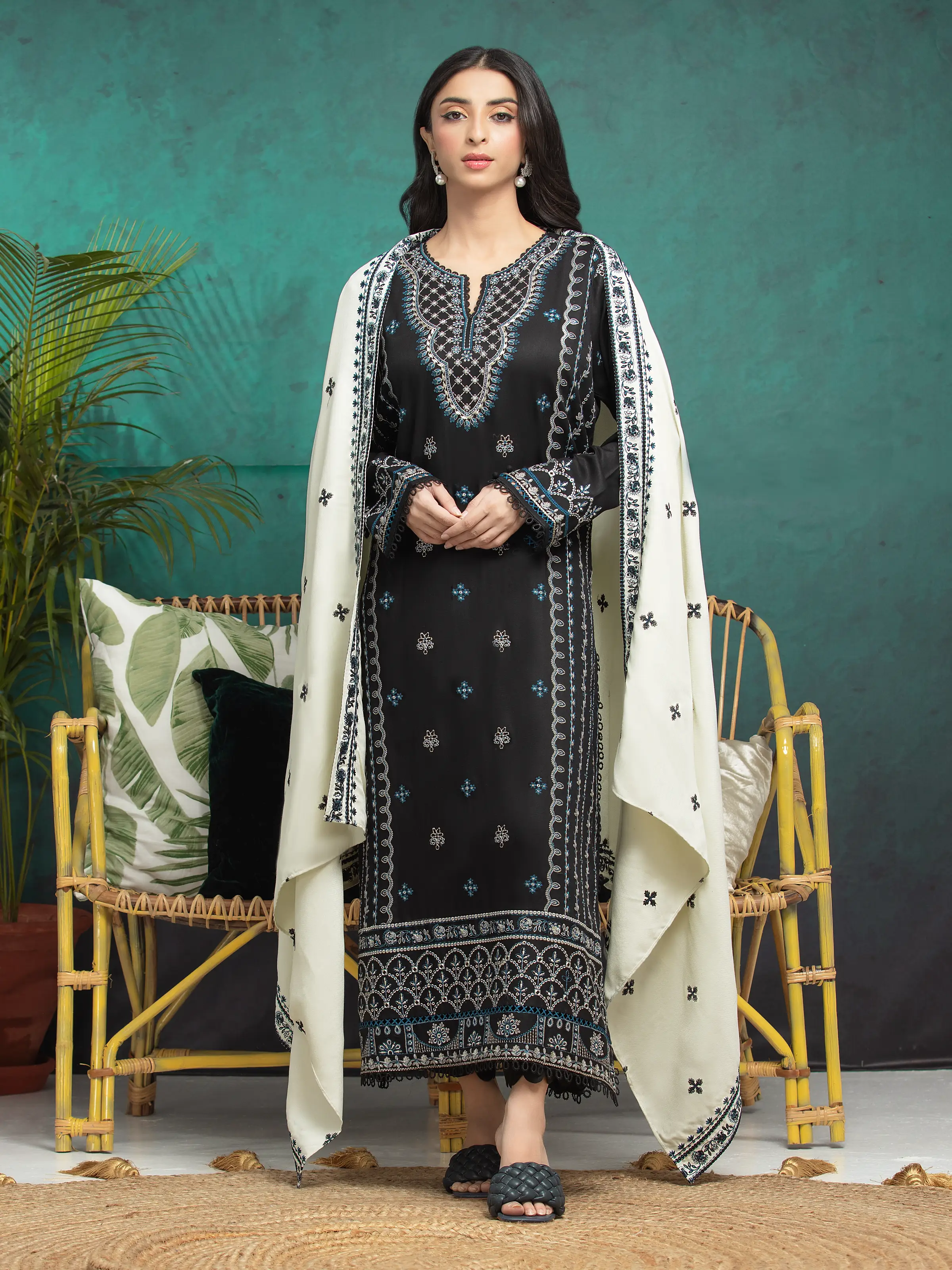 Unstitched Embroidered Marina Twill Shirt Trouser - EWU24V14-30352ST