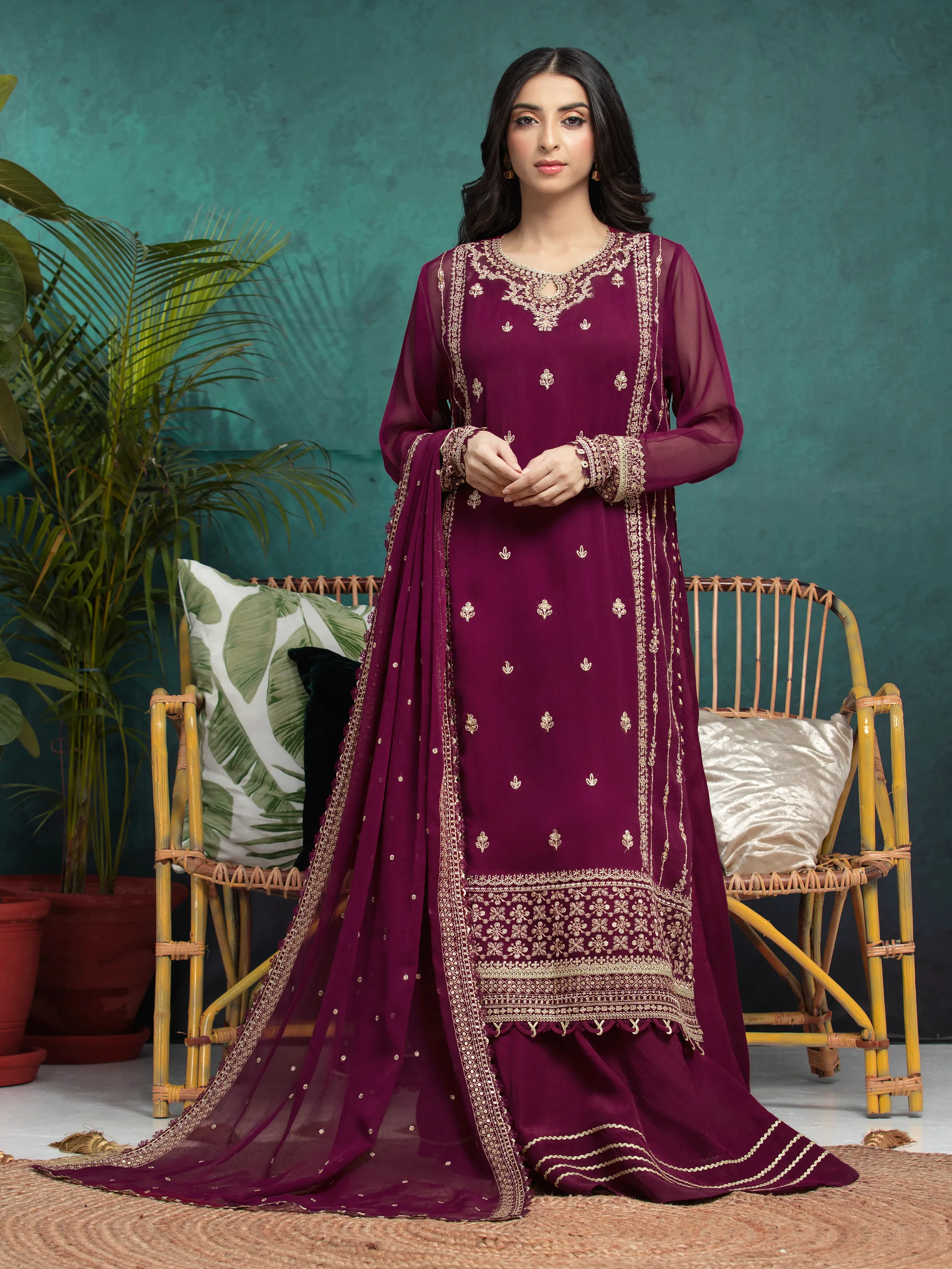 Unstitched Embroidered Chiffon Suit - EWU24V5-30321-3P
