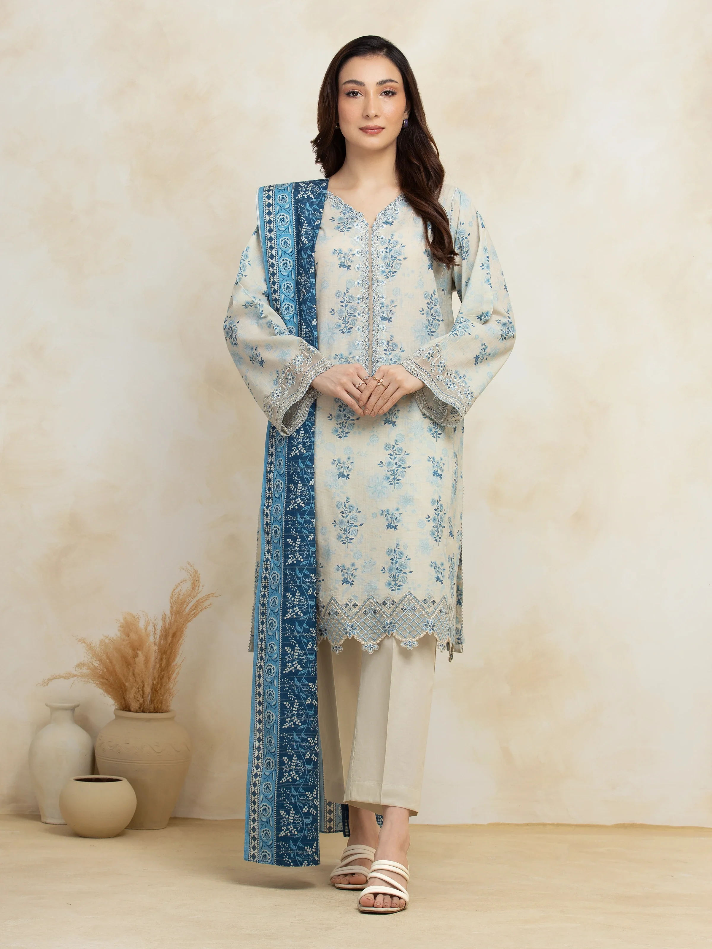 Unstitched Embroidered Lawn Suit - EWU5V1-31184-3P