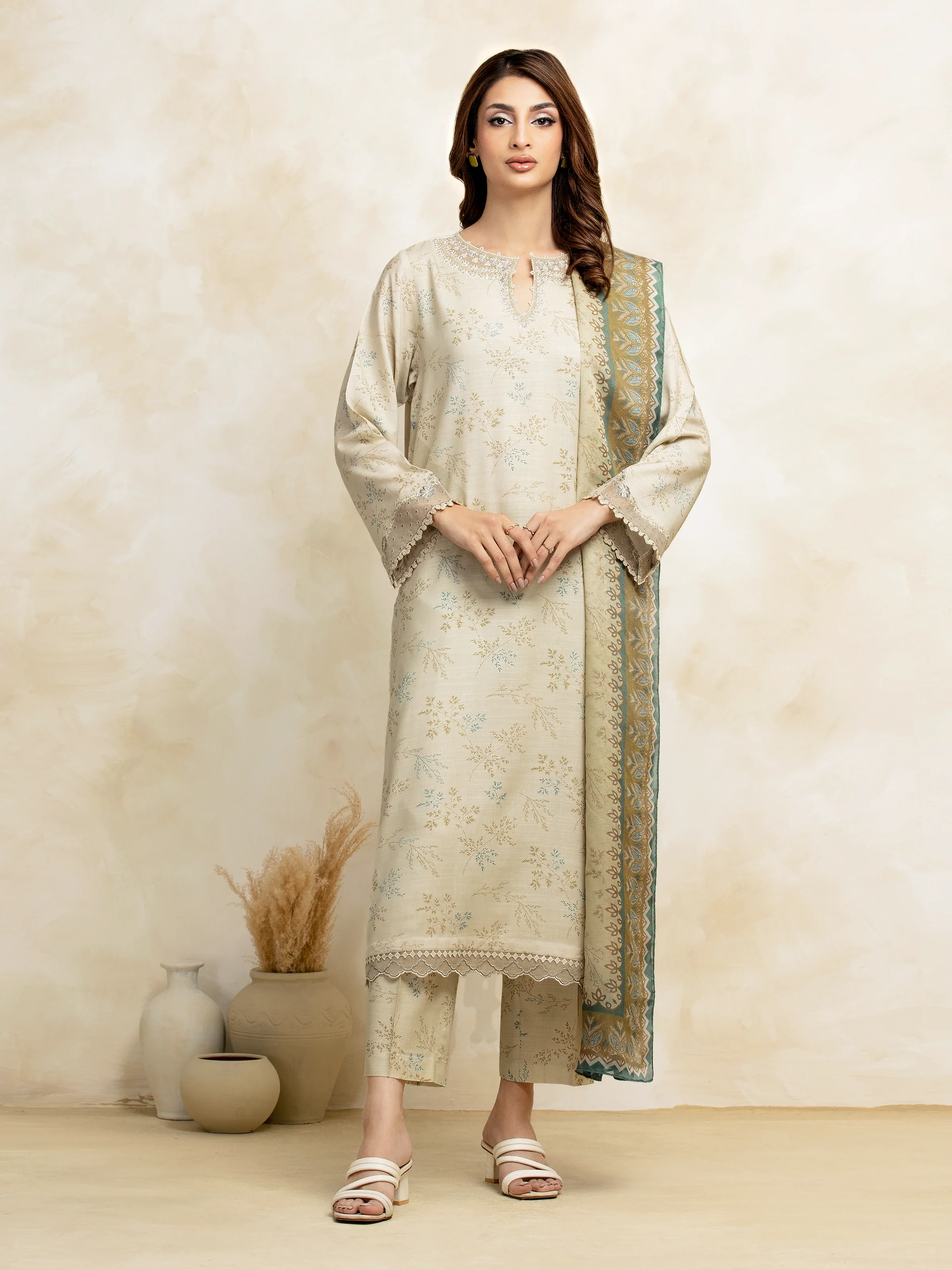 Unstitched Embroidered Raw Silk Suit - EWU5V16-30222-3P