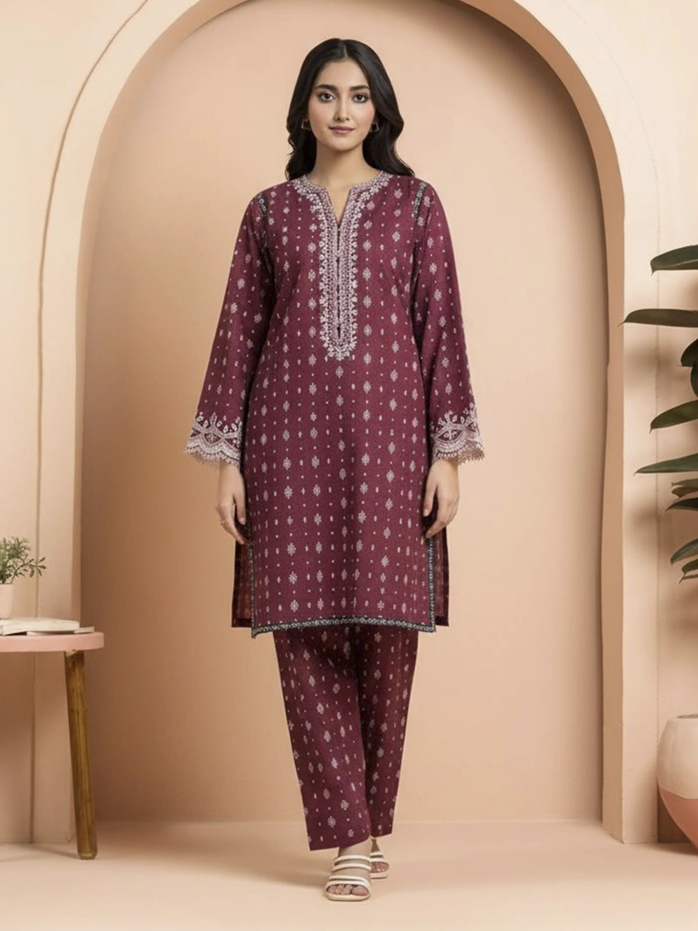Unstitched Embroidered Marina Twill Shirt Trouser - EWU24V14-30188ST