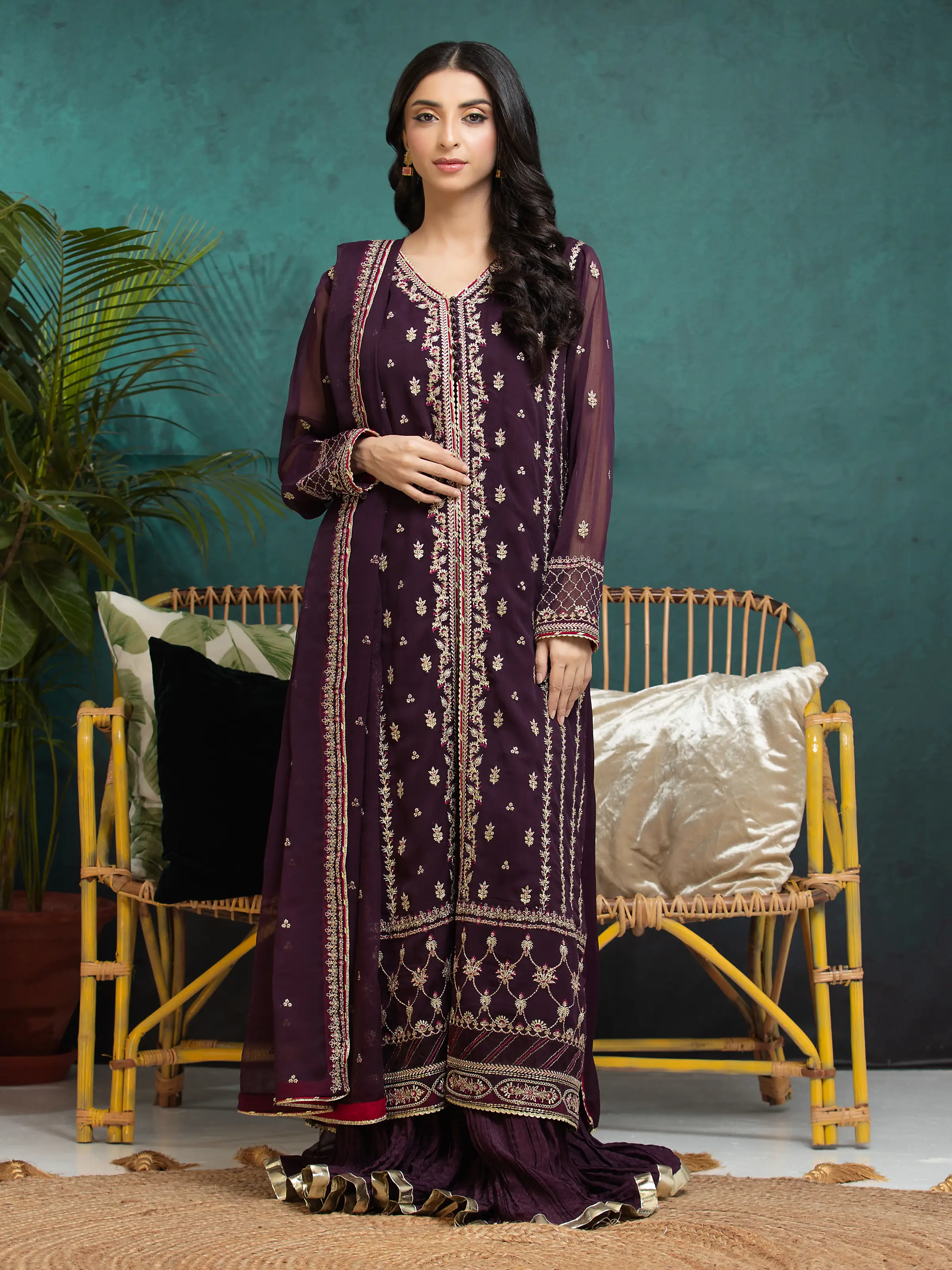 Unstitched Embroidered Chiffon Shirt Trouser - EWU24V5-30328ST