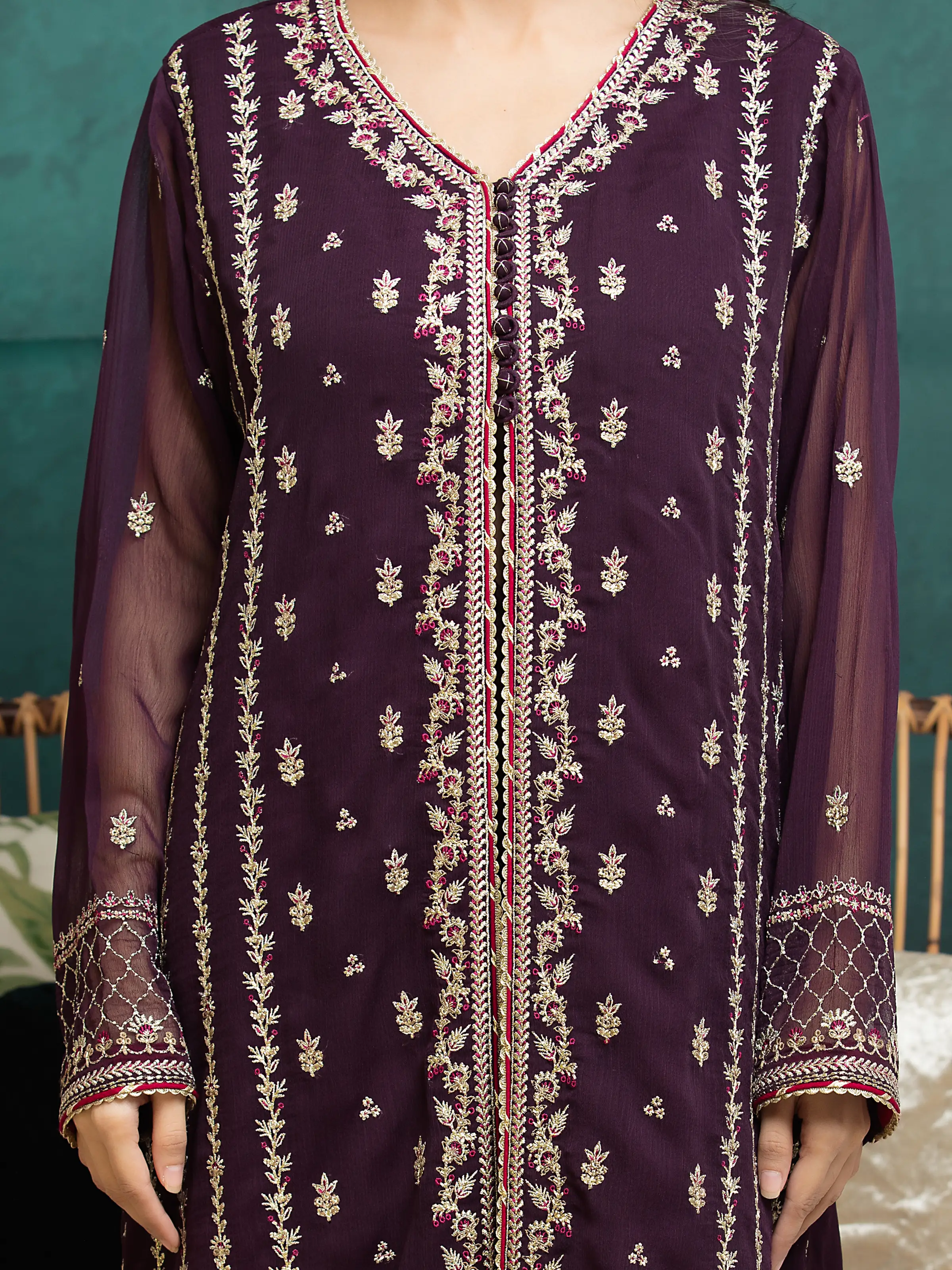 Unstitched Embroidered Chiffon Suit - EWU24V5-30328-3P - Image 4