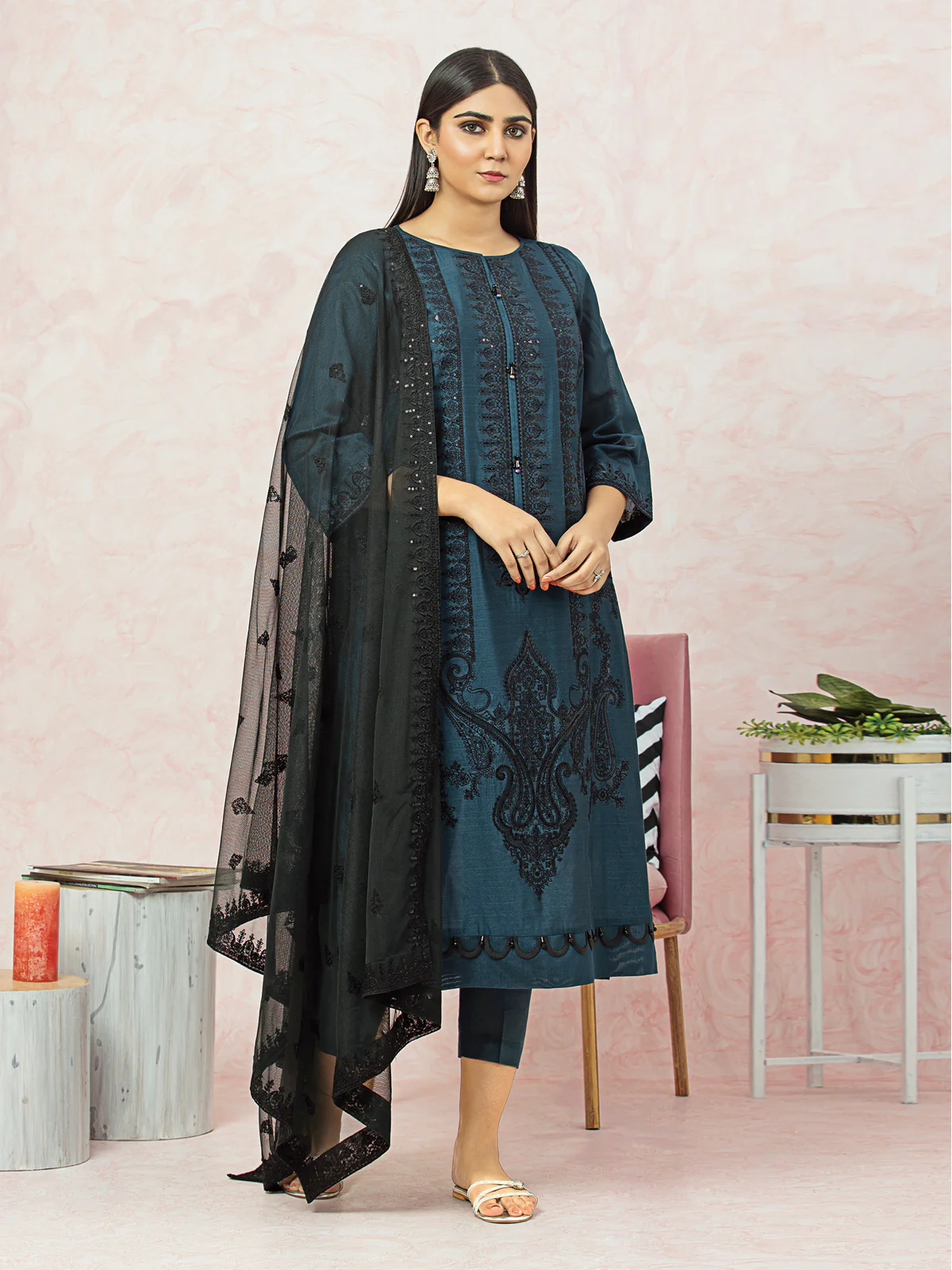 Unstitched Embroidered Net Shirt Trouser - EWU22V15-25080ST