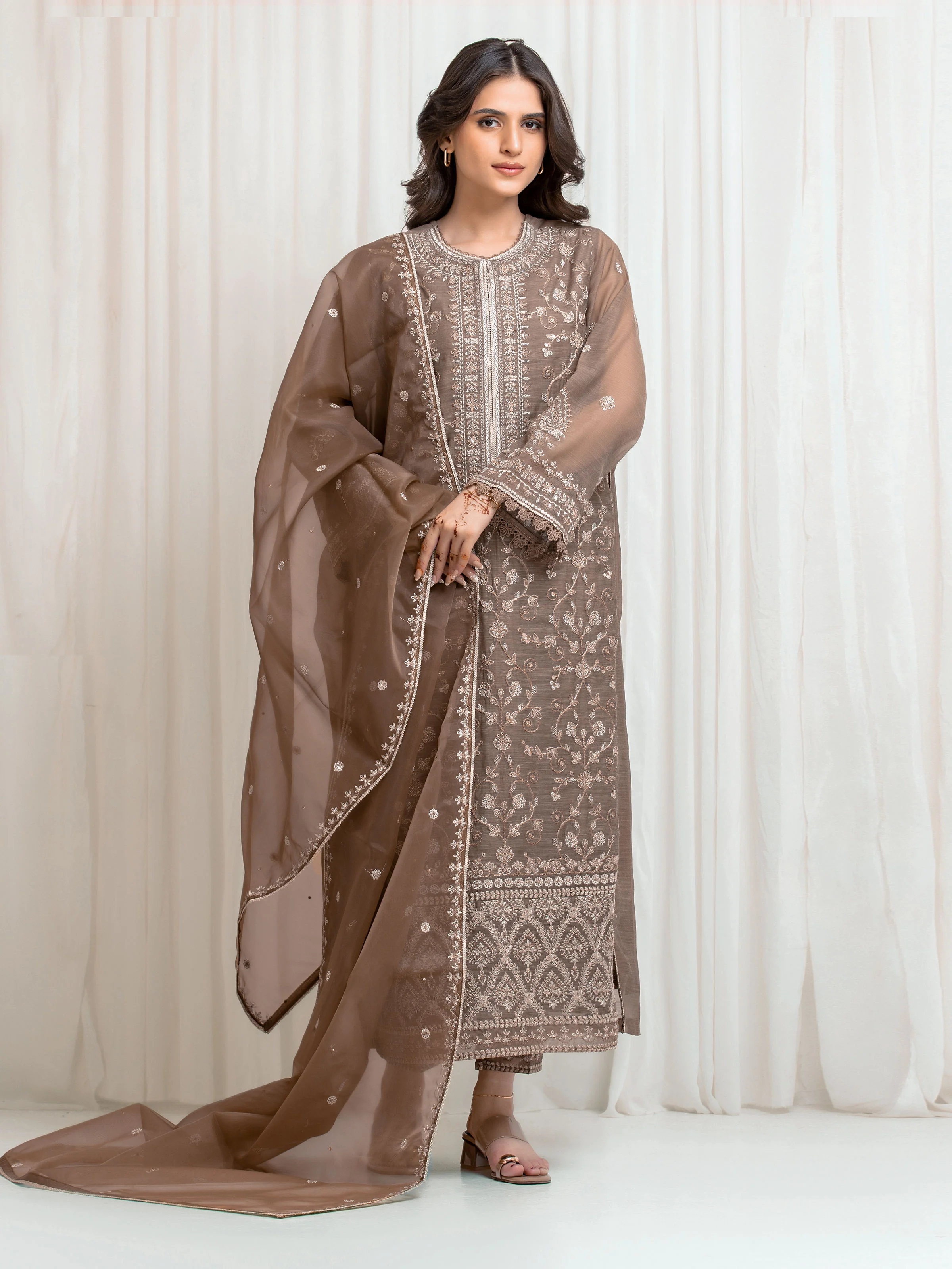 Unstitched Embroidered Chanderi Suit - EWU6V6-30075-3P