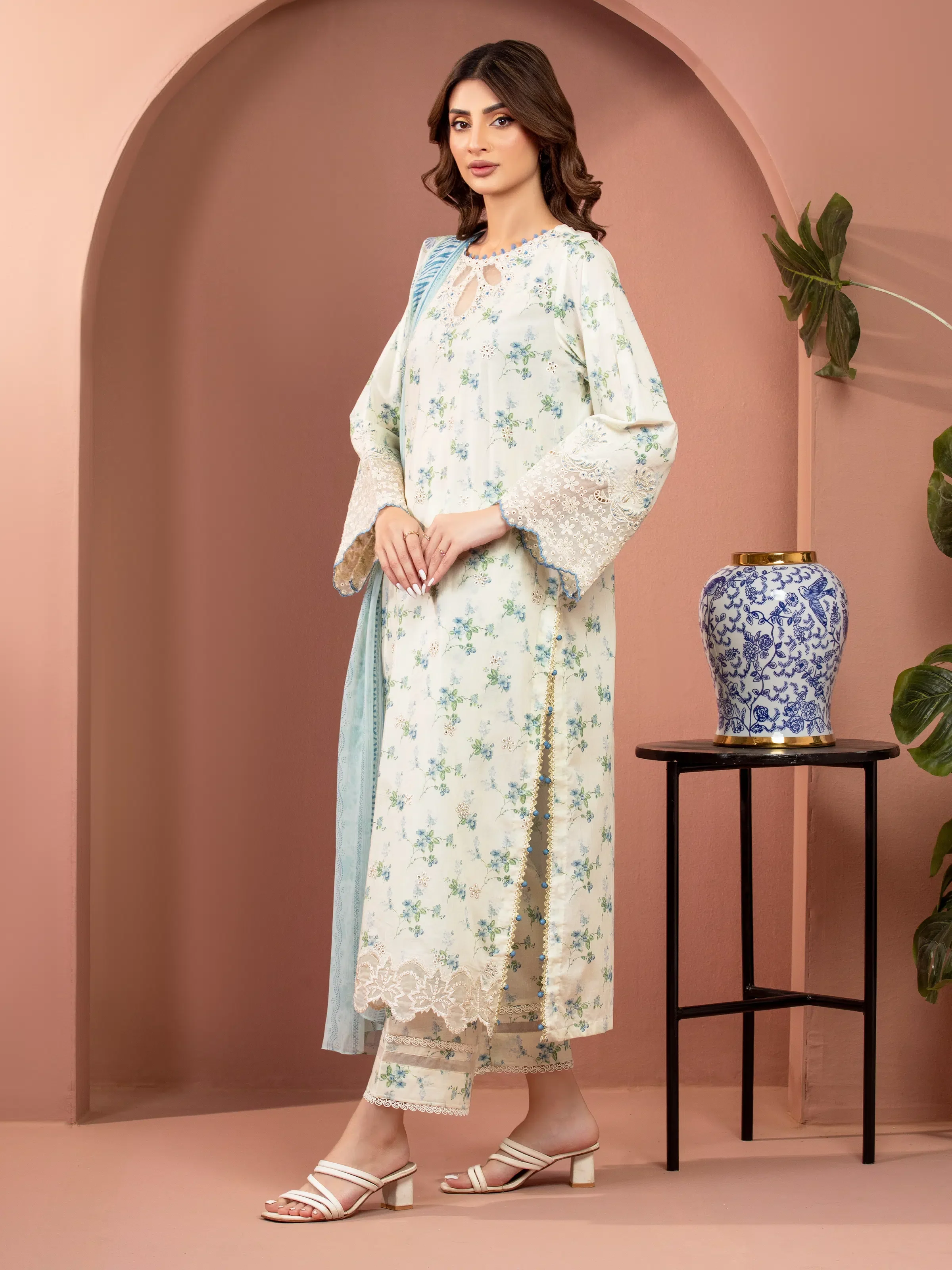 Unstitched  Embroidered Lawn Shirt Trouser - EWU5V1-31482ST - Image 5