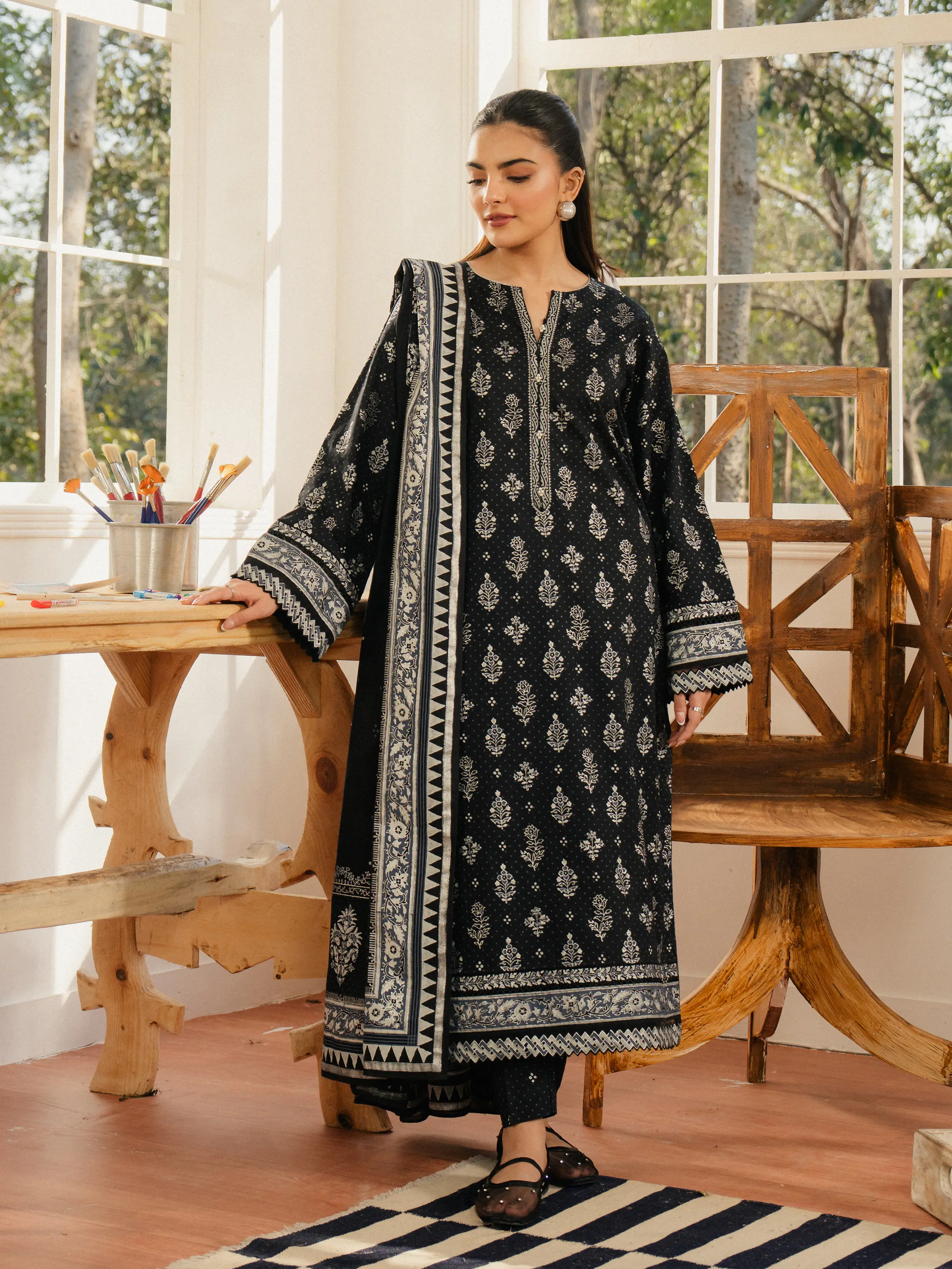 Unstitched Block Print Cambric Suit - EWU5M1-006-3P