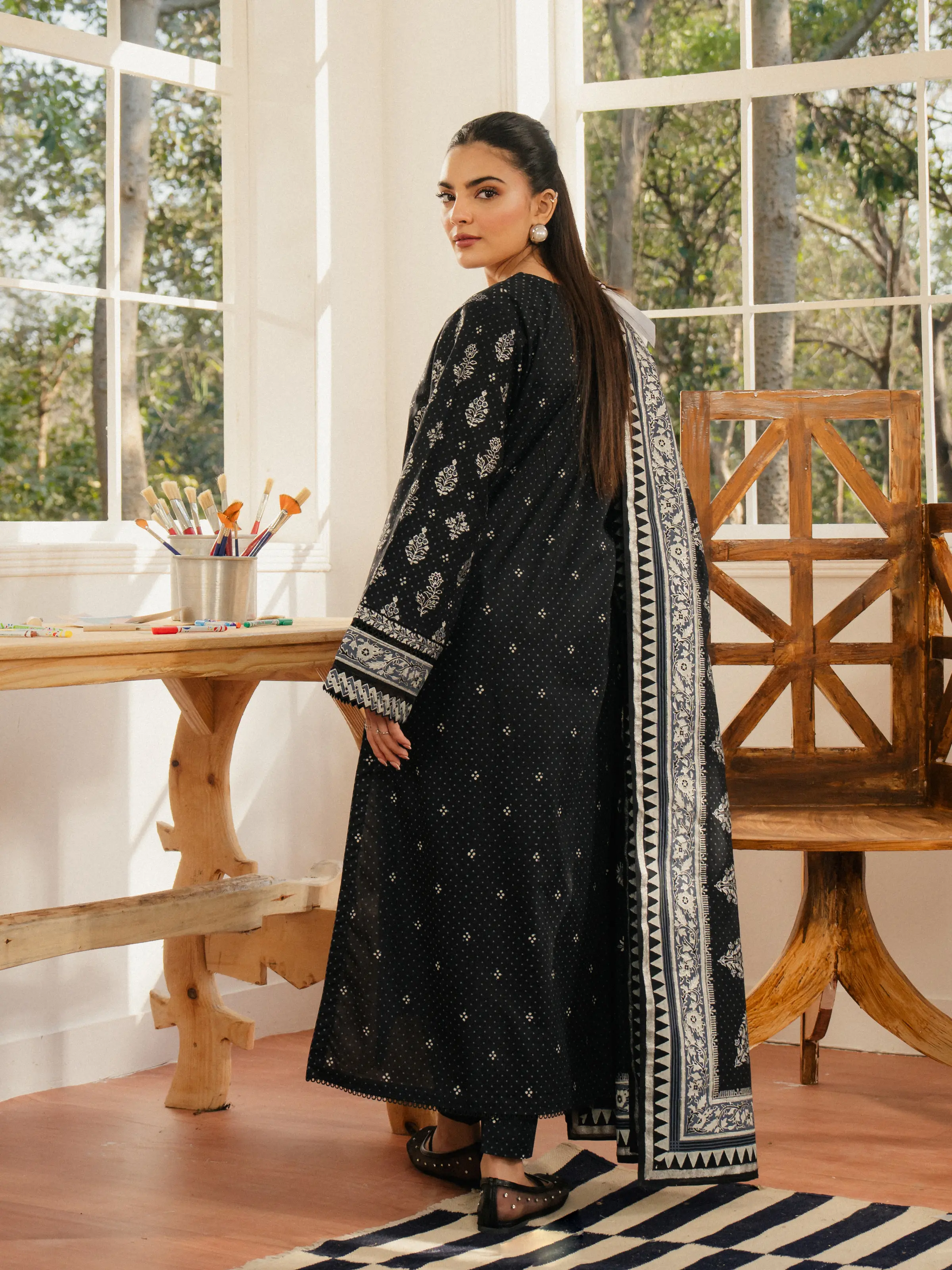 Unstitched Block Print Cambric Suit - EWU5M1-006-3P - Image 6