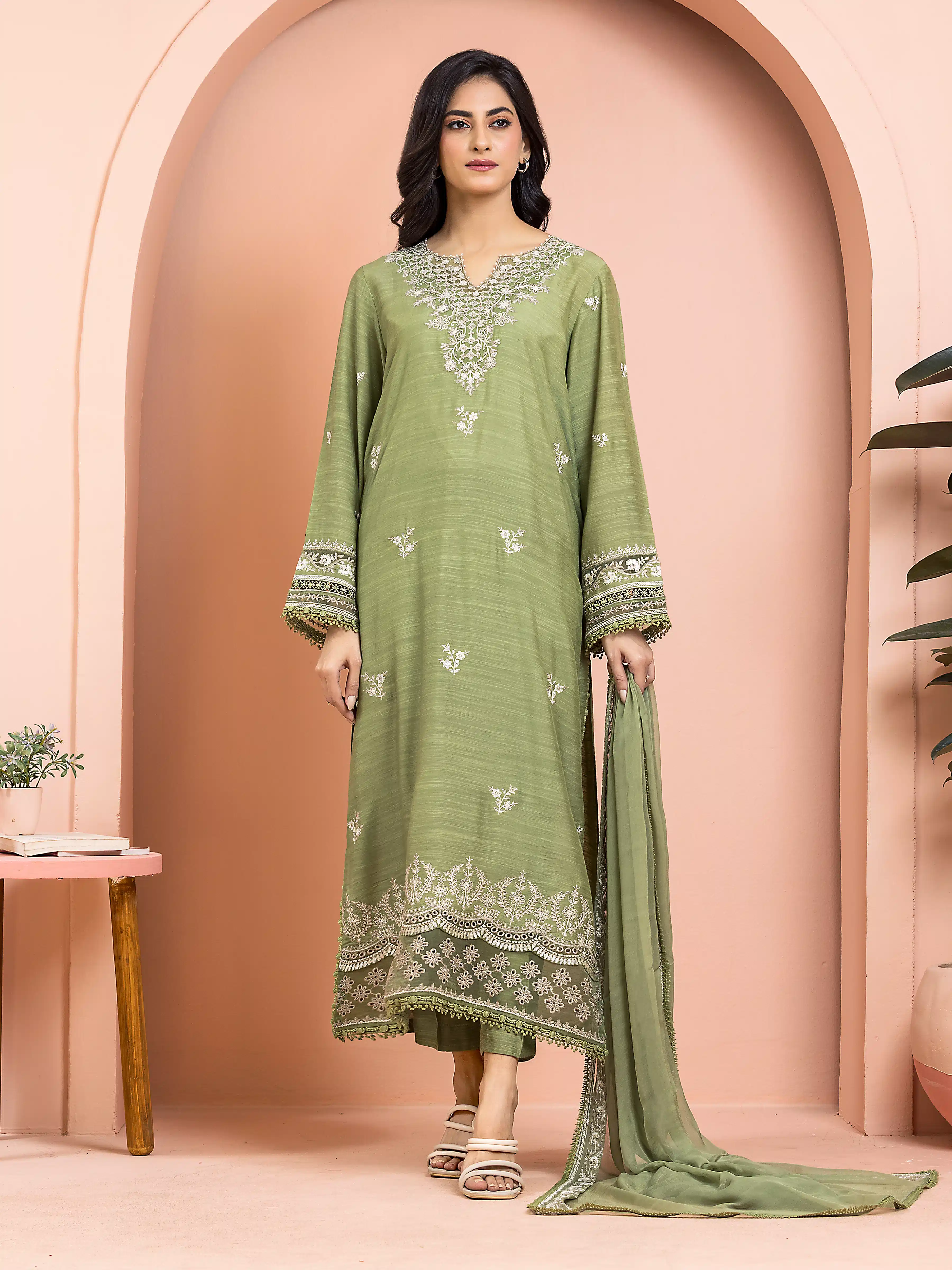 Unstitched Embroidered Raw Silk Suit - EWU24V16-30018-3P