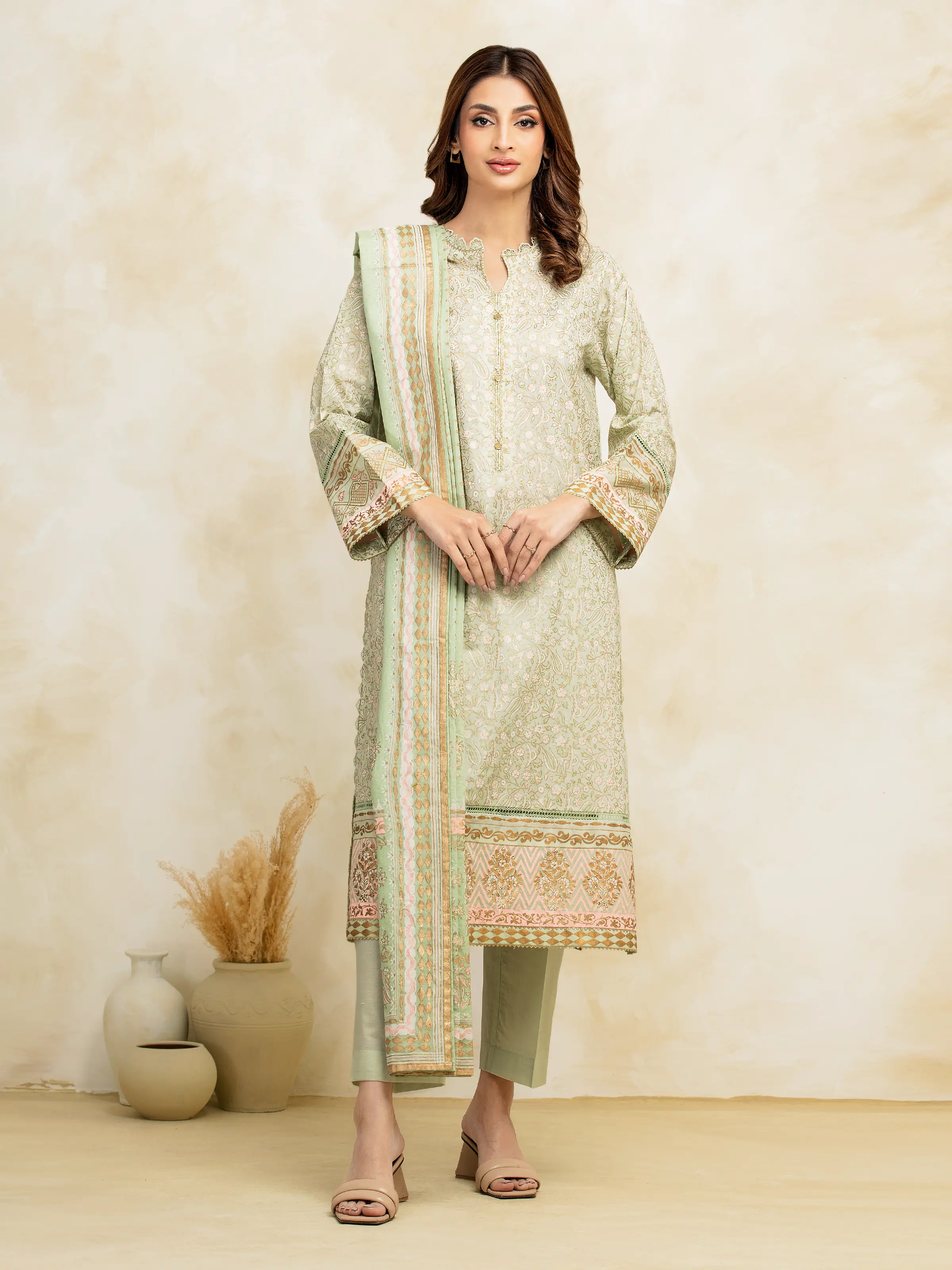 Unstitched Block Print Cambric Suit - EWU5M1-027-3P
