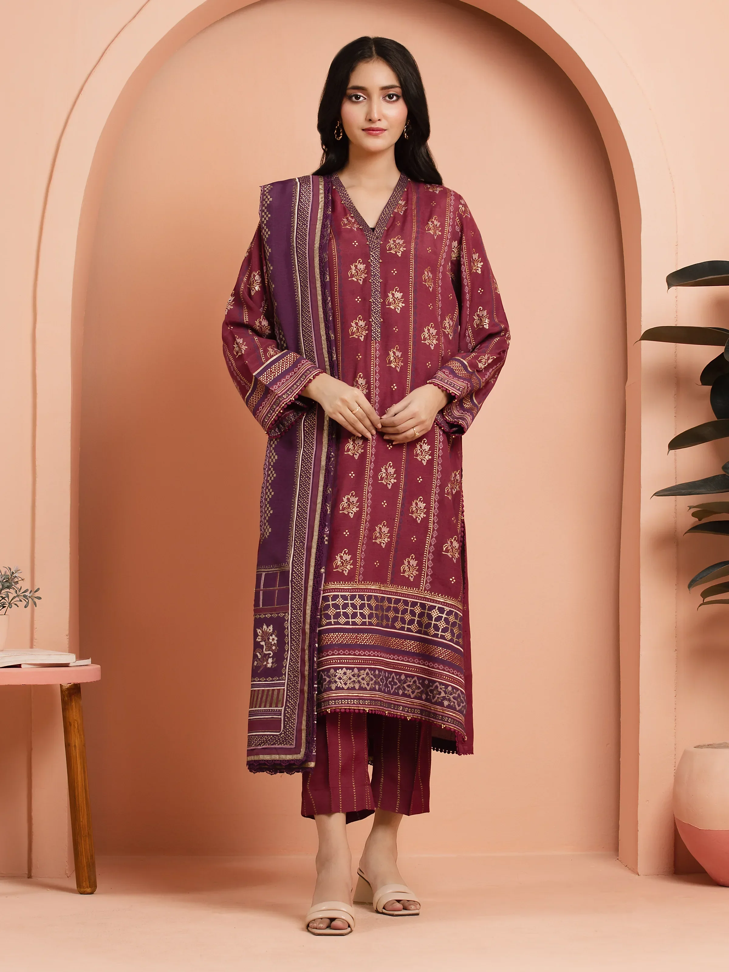 Unstitched Block Print Cambric Shirt - EWU5M1-001S