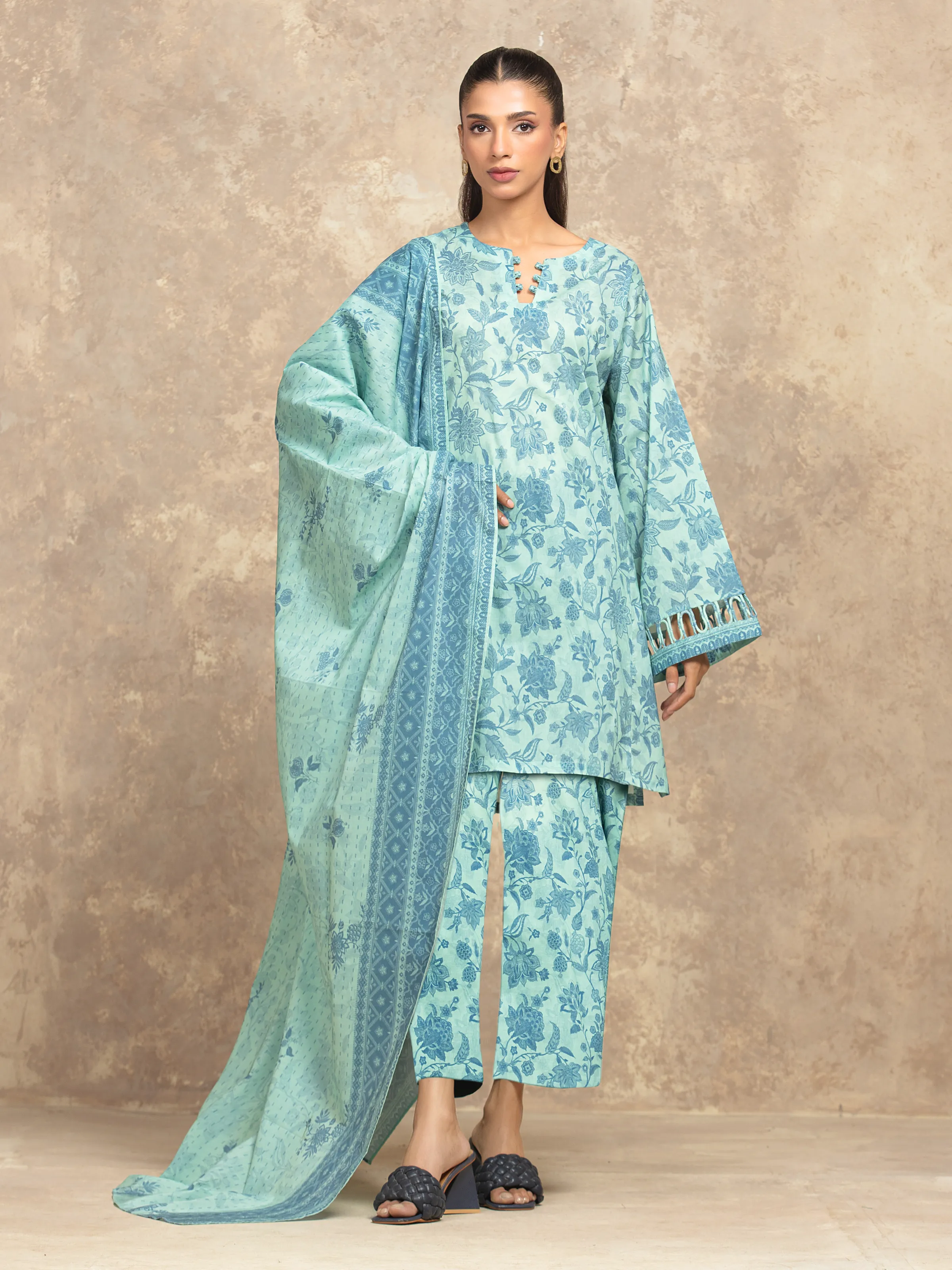 Unstitched Mist Green Printed Lawn Suit - EWU6A1-36505-3P