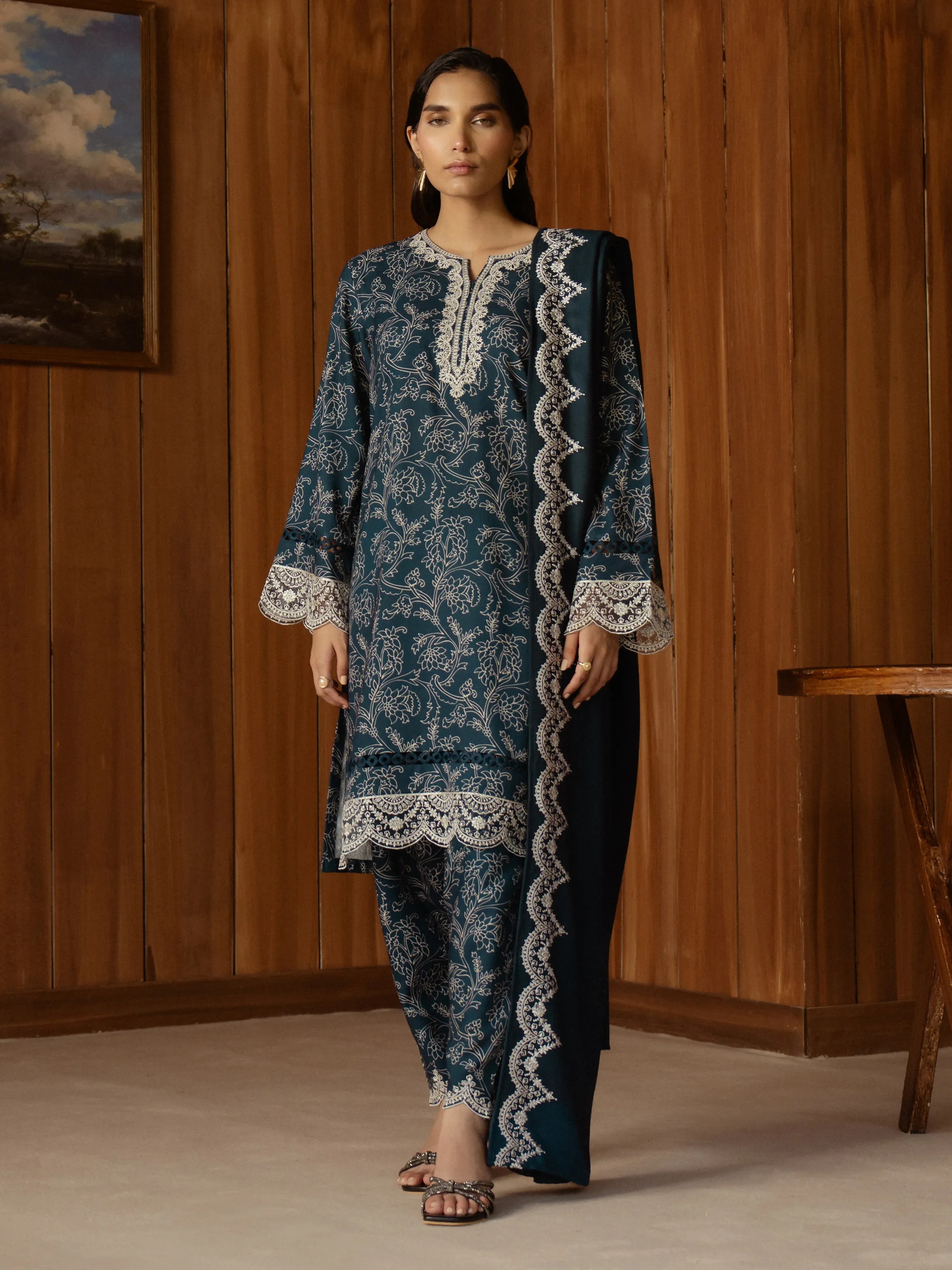 Unstitched Embroidered Marina Twill Suit - EWU24V14-30177-3P