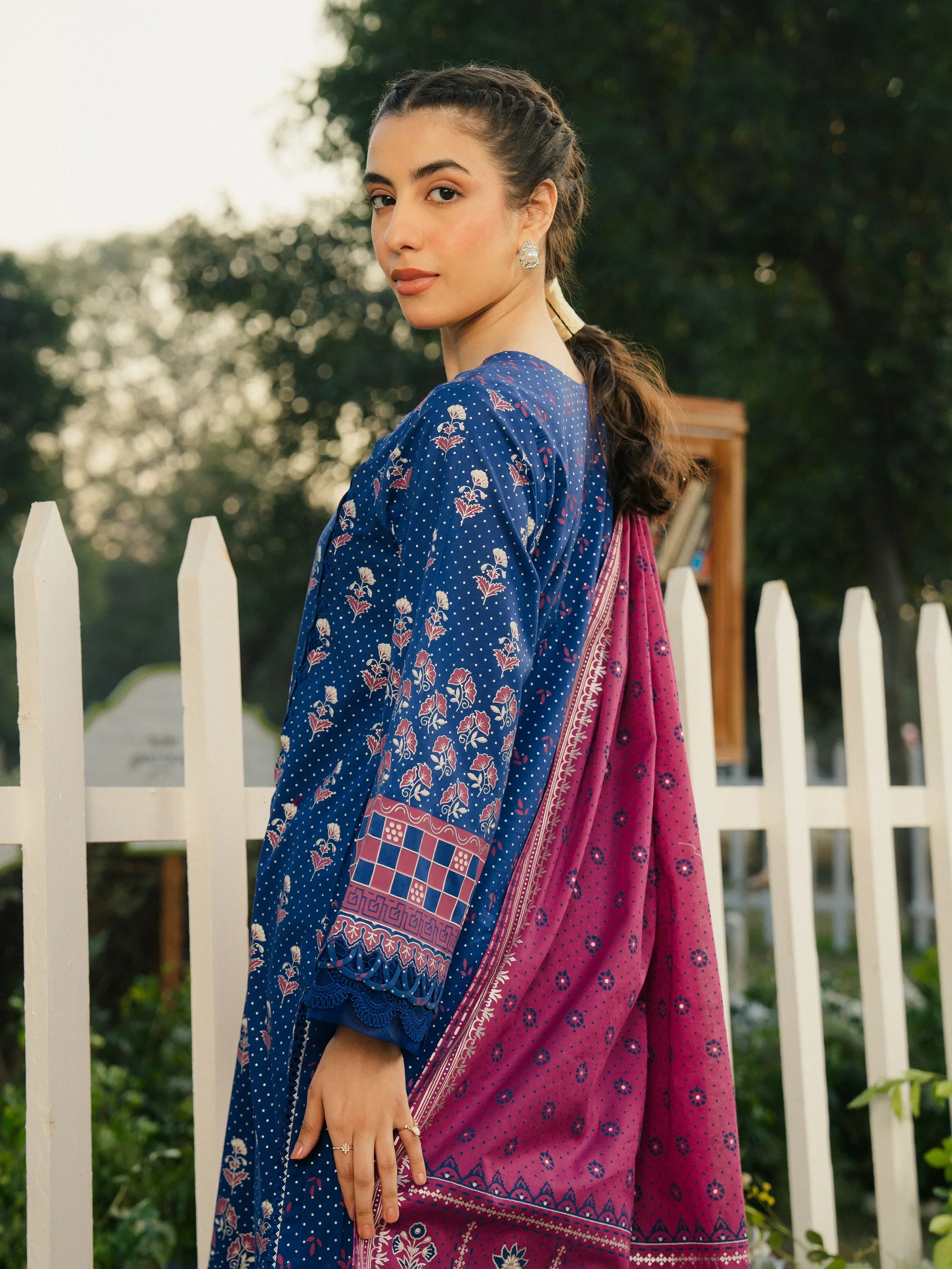 Unstitched Block Print Cambric Shirt - EWU5M1-007S - Image 6