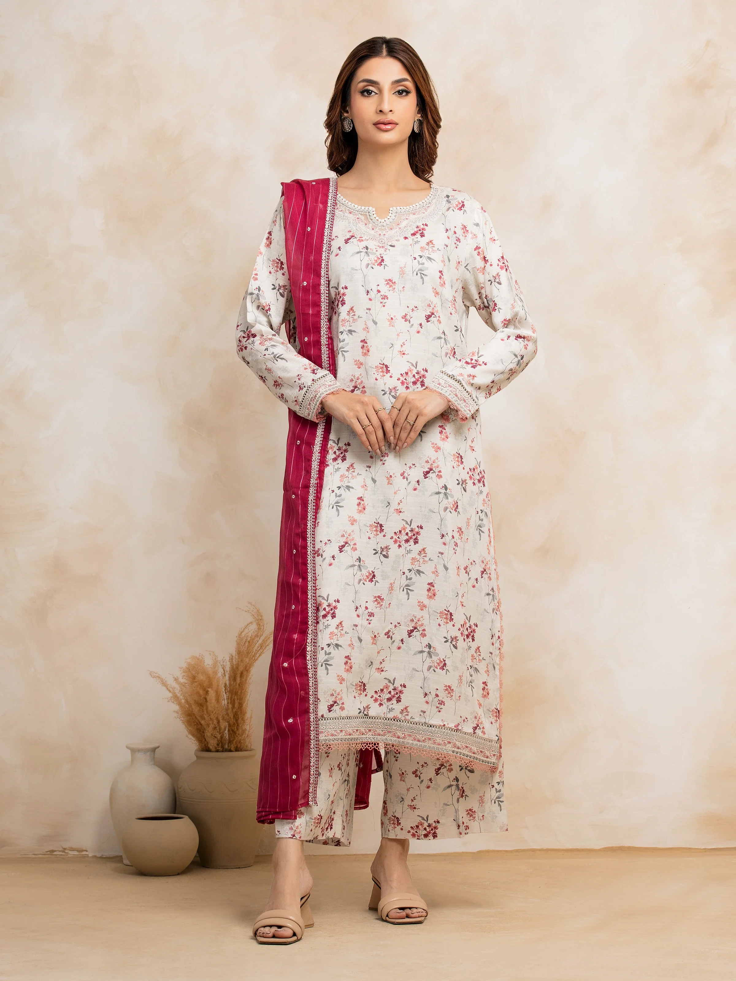 Unstitched Embroidered Raw Silk Suit - EWU5V16-30221-3P