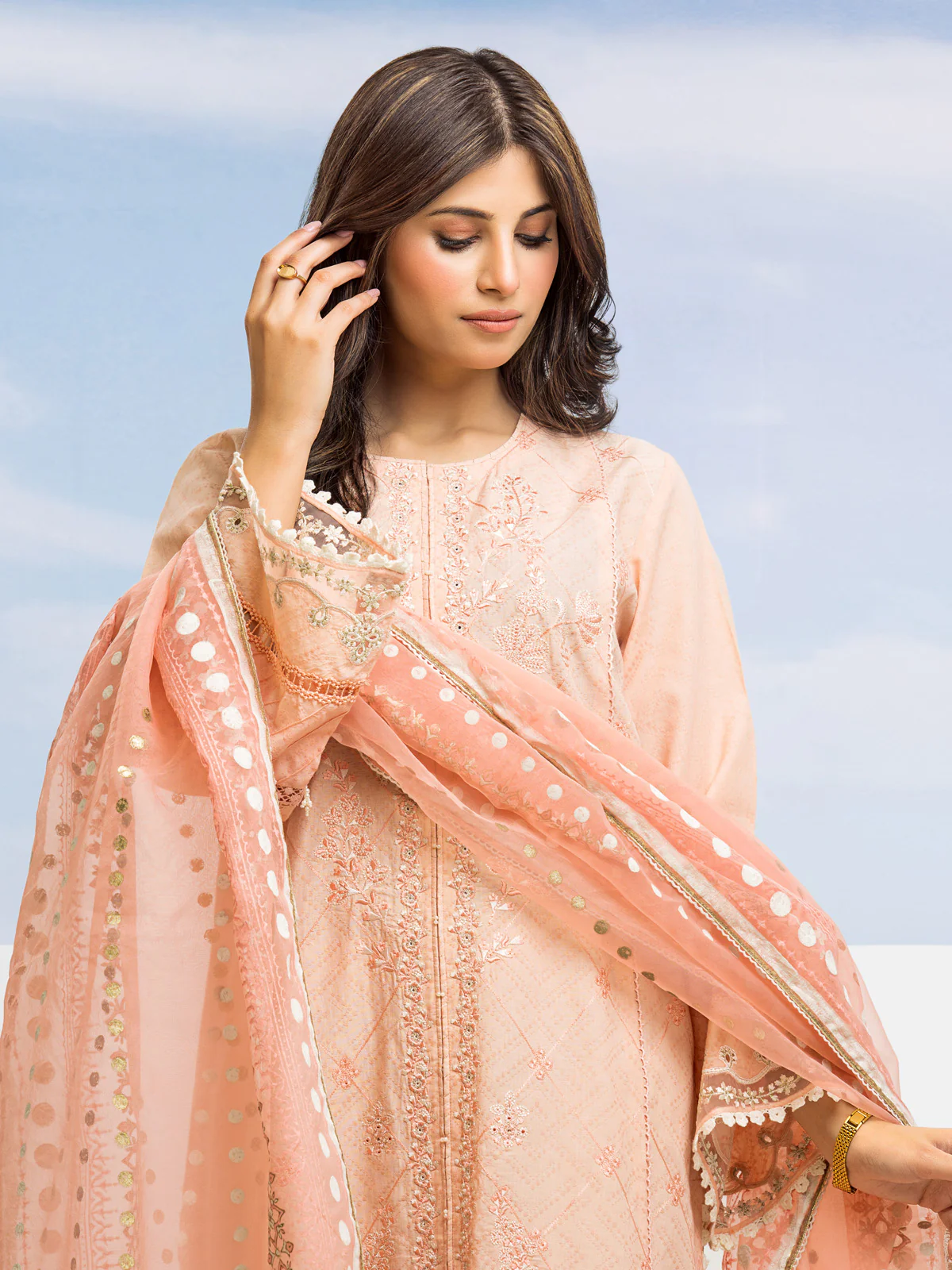 Unstitched Embroidered Dobby Suit - EWU24V7-28638-3P - Image 4