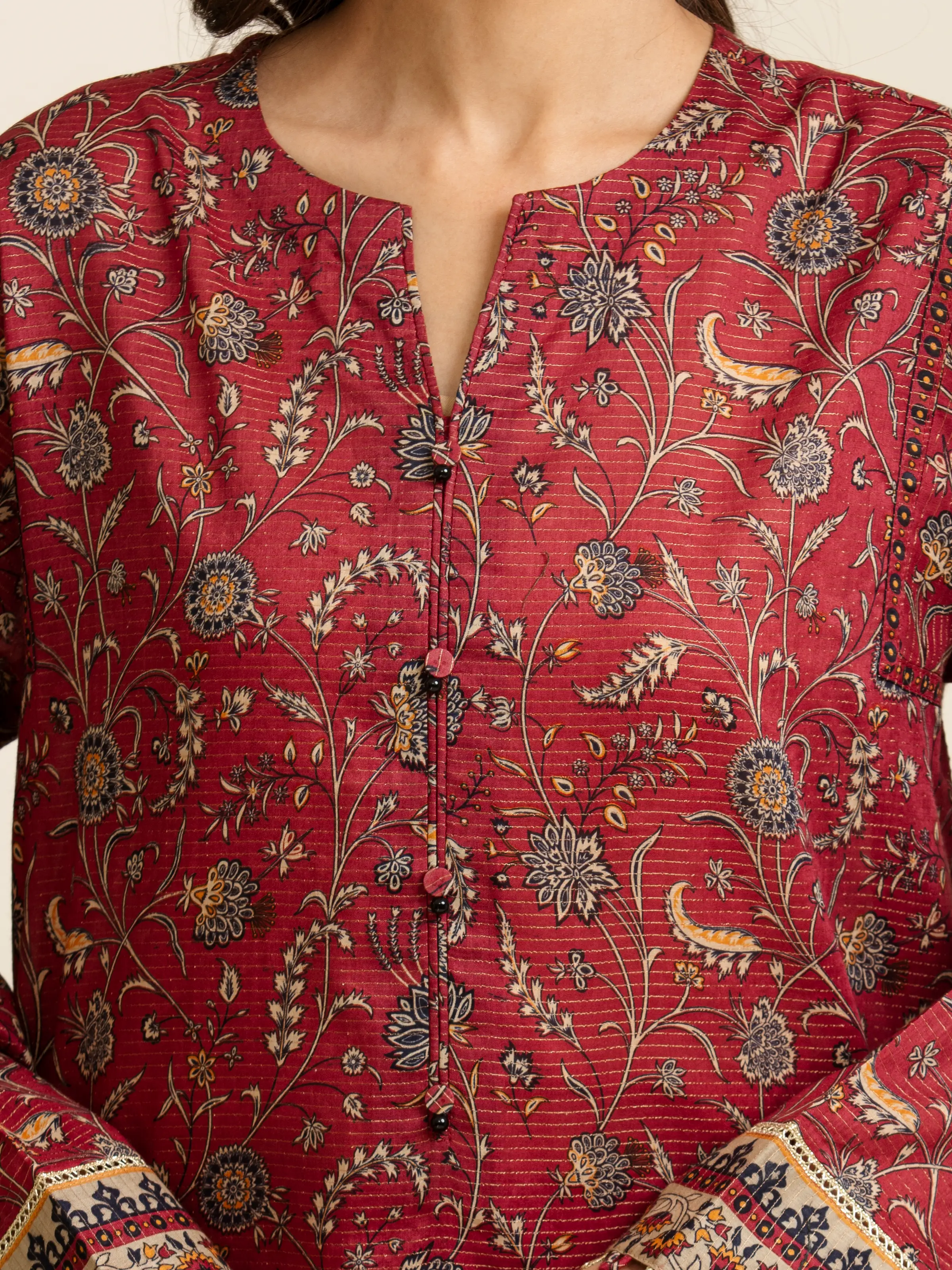 Unstitched Printed Zari Lawn Shirt Trouser- EWU5M6-011ST - Image 4