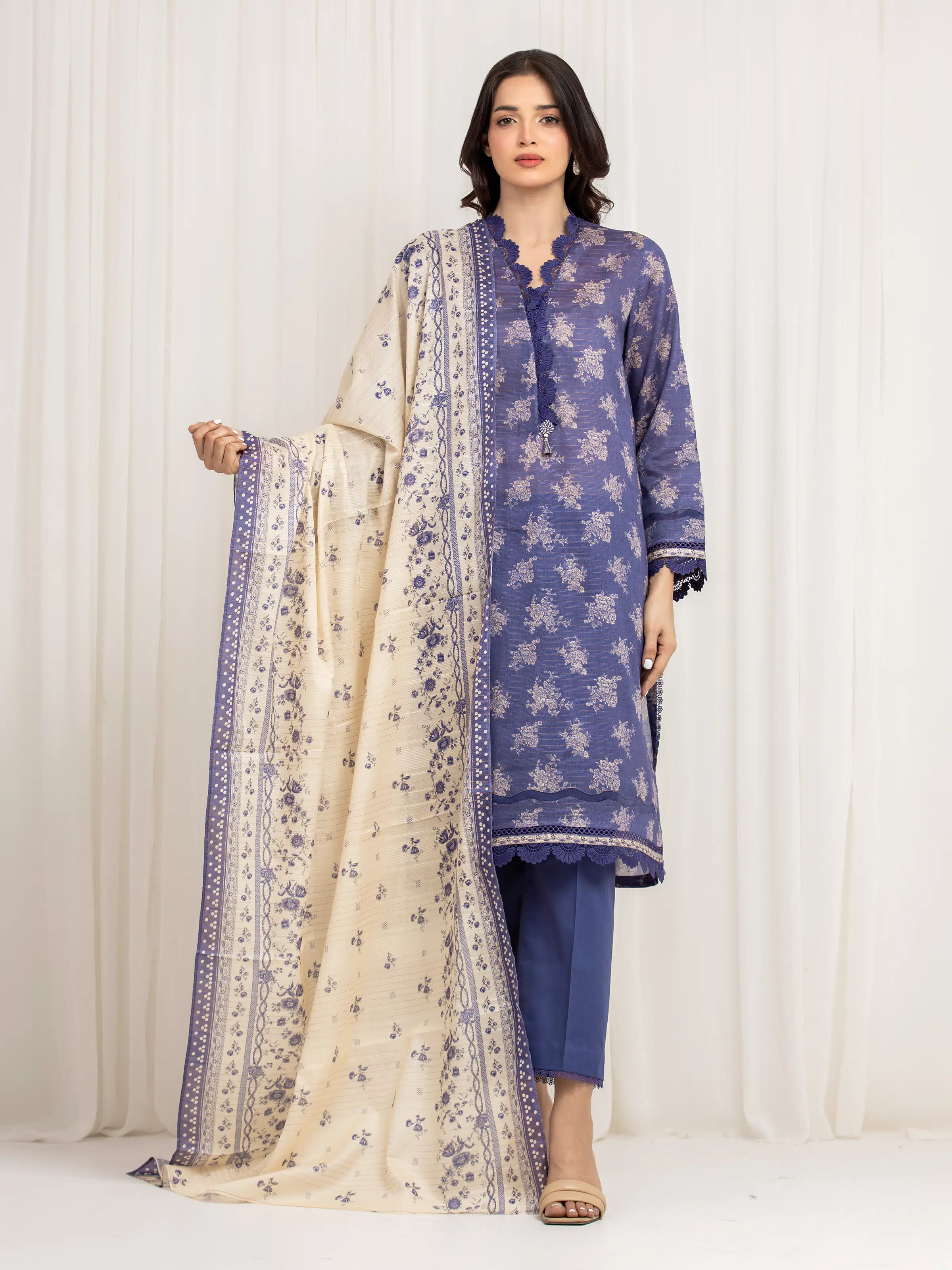 Unstitched Printed Zari Lawn Suit - EWU6M6-001-3P