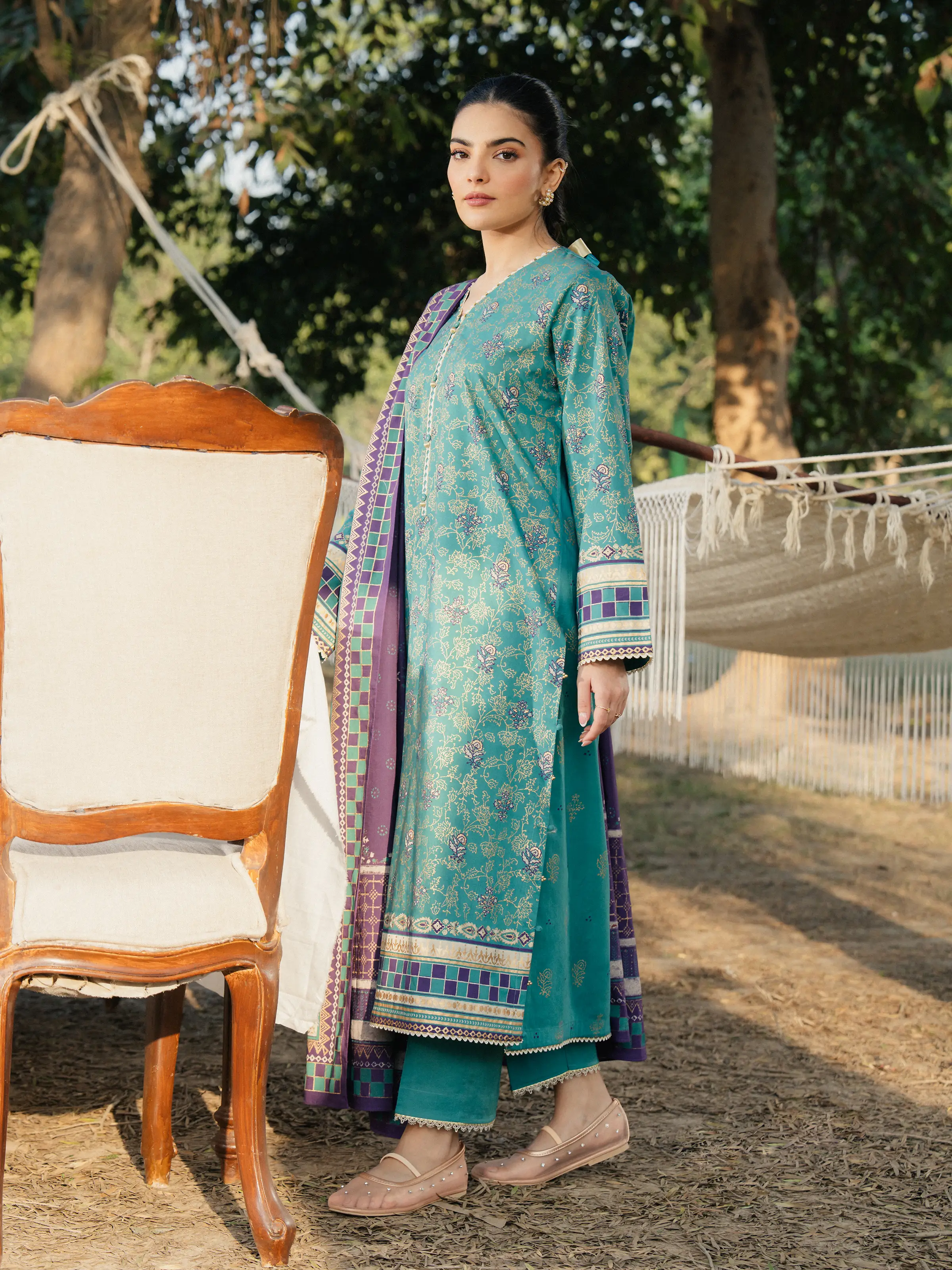 Unstitched Block Print Cambric Suit - EWU5M1-022-3P