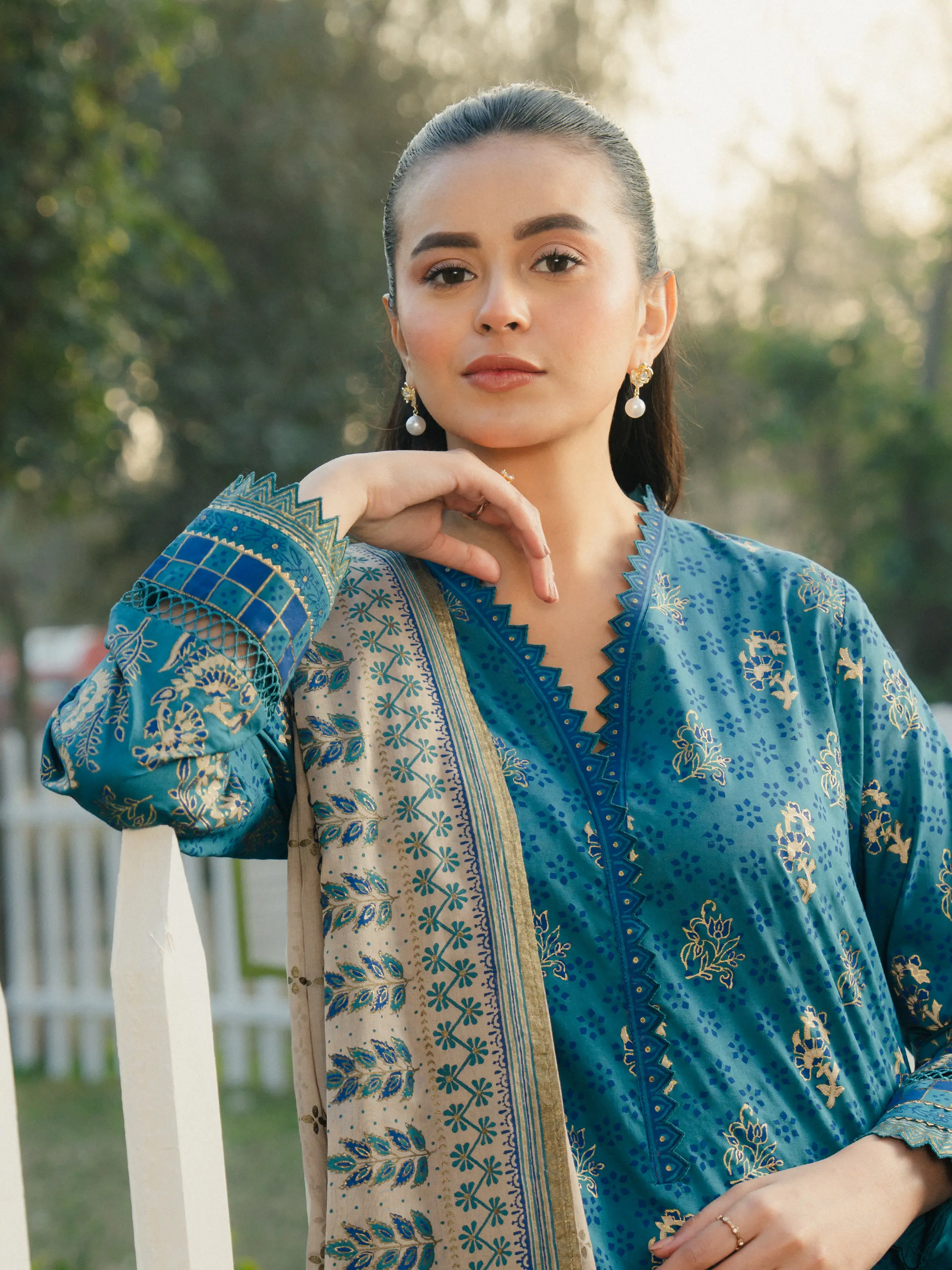 Unstitched Block Print Cambric Suit - EWU5M1-018-3P - Image 3