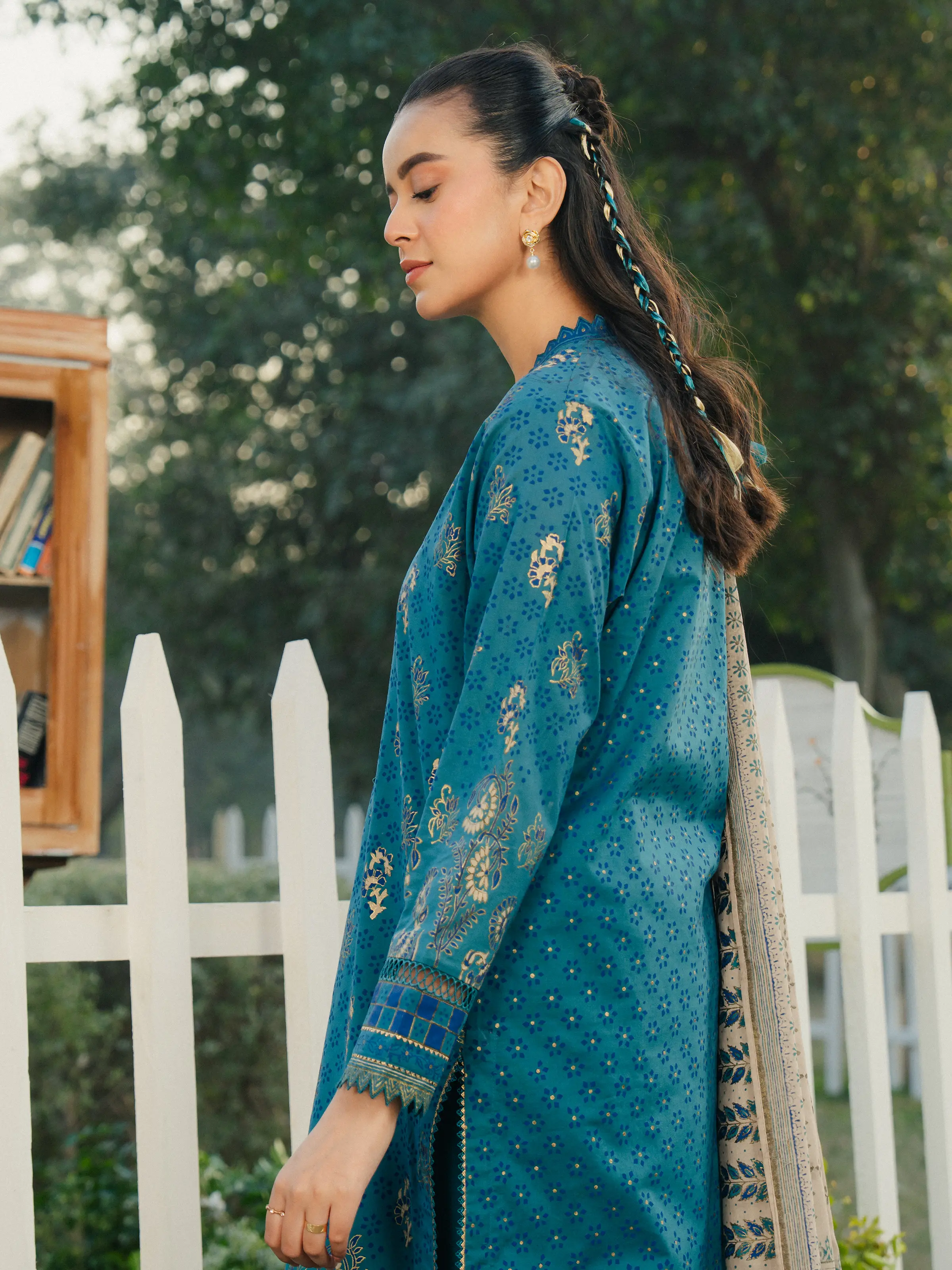 Unstitched Block Print Cambric Suit - EWU5M1-018-3P - Image 6