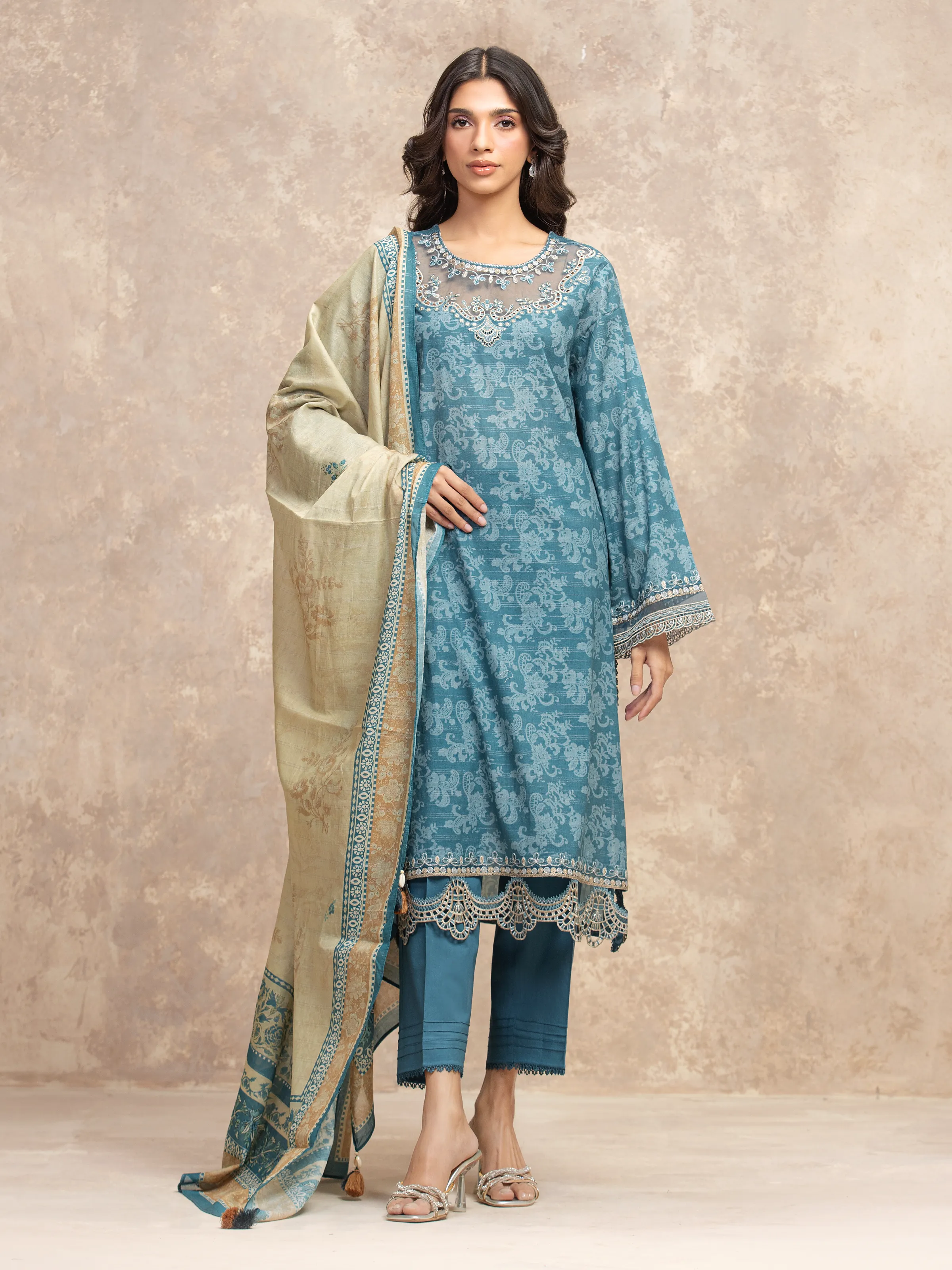 Unstitched Embroidered Zari Lawn Suit - EWU5V1-31879-3P