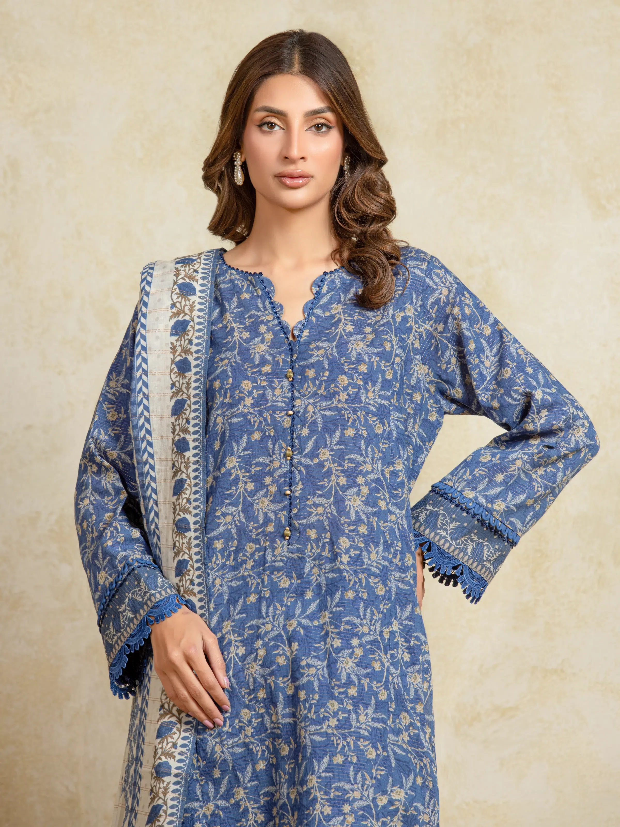 Unstitched Printed Zari Lawn Suit - EWU5M6-004-3P - Image 2