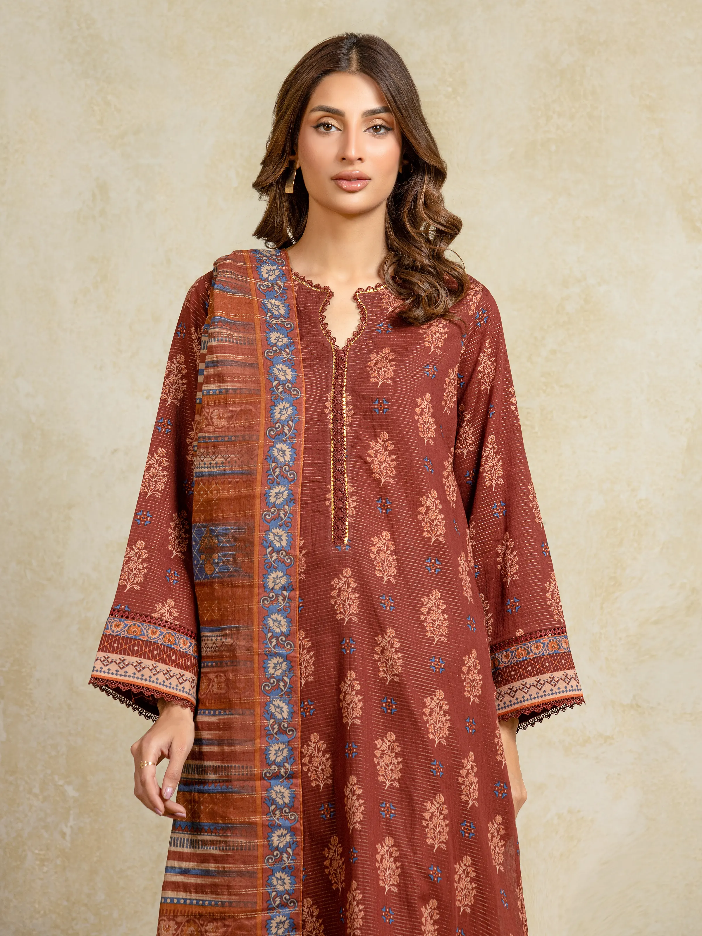 Unstitched Printed Zari Lawn Suit - EWU5M6-019-3P - Image 2