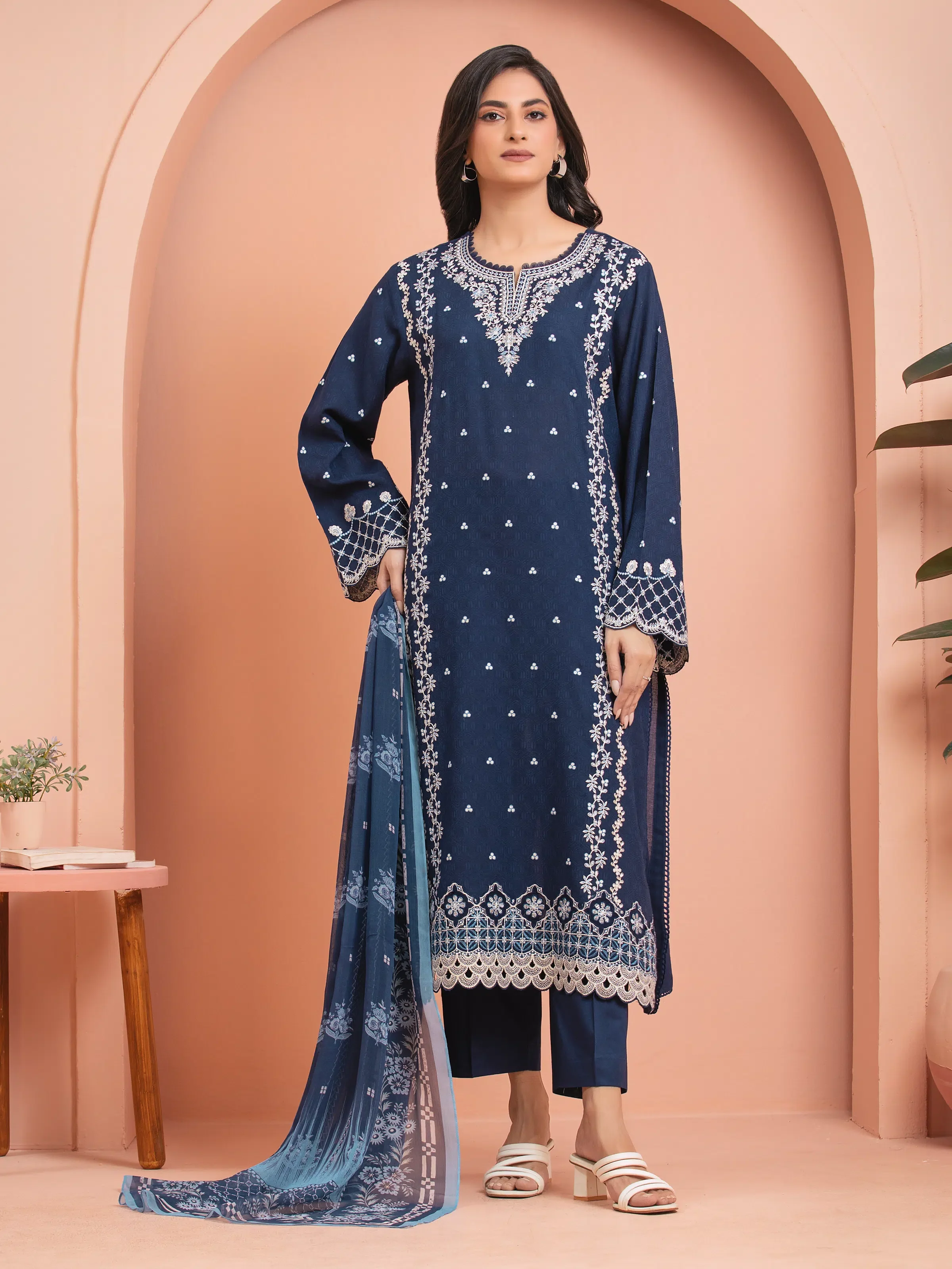 Unstitched Embroidered Dobby Suit - EWU5V7-30265-3P