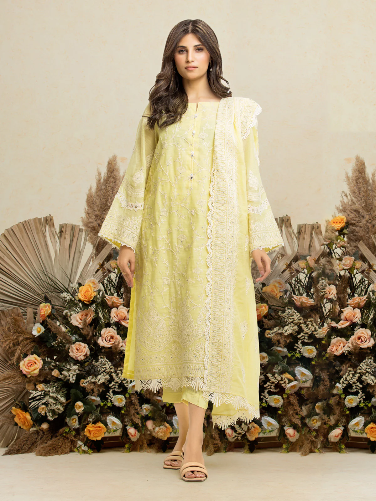 Unstitched Embroidered Chanderi Shirt - EWU24V6-28736S