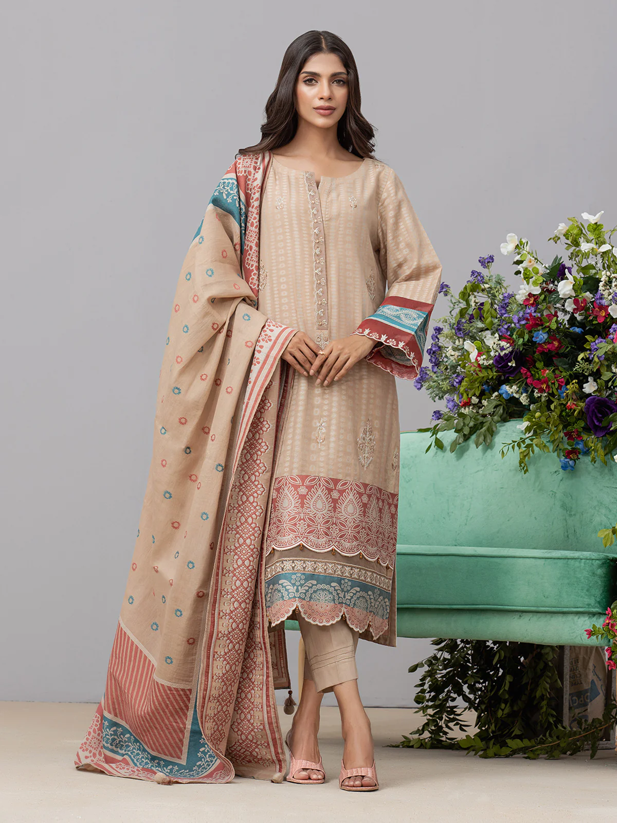 Unstitched Embroidered Jacquard Suit - EWU24V3-26734-3P